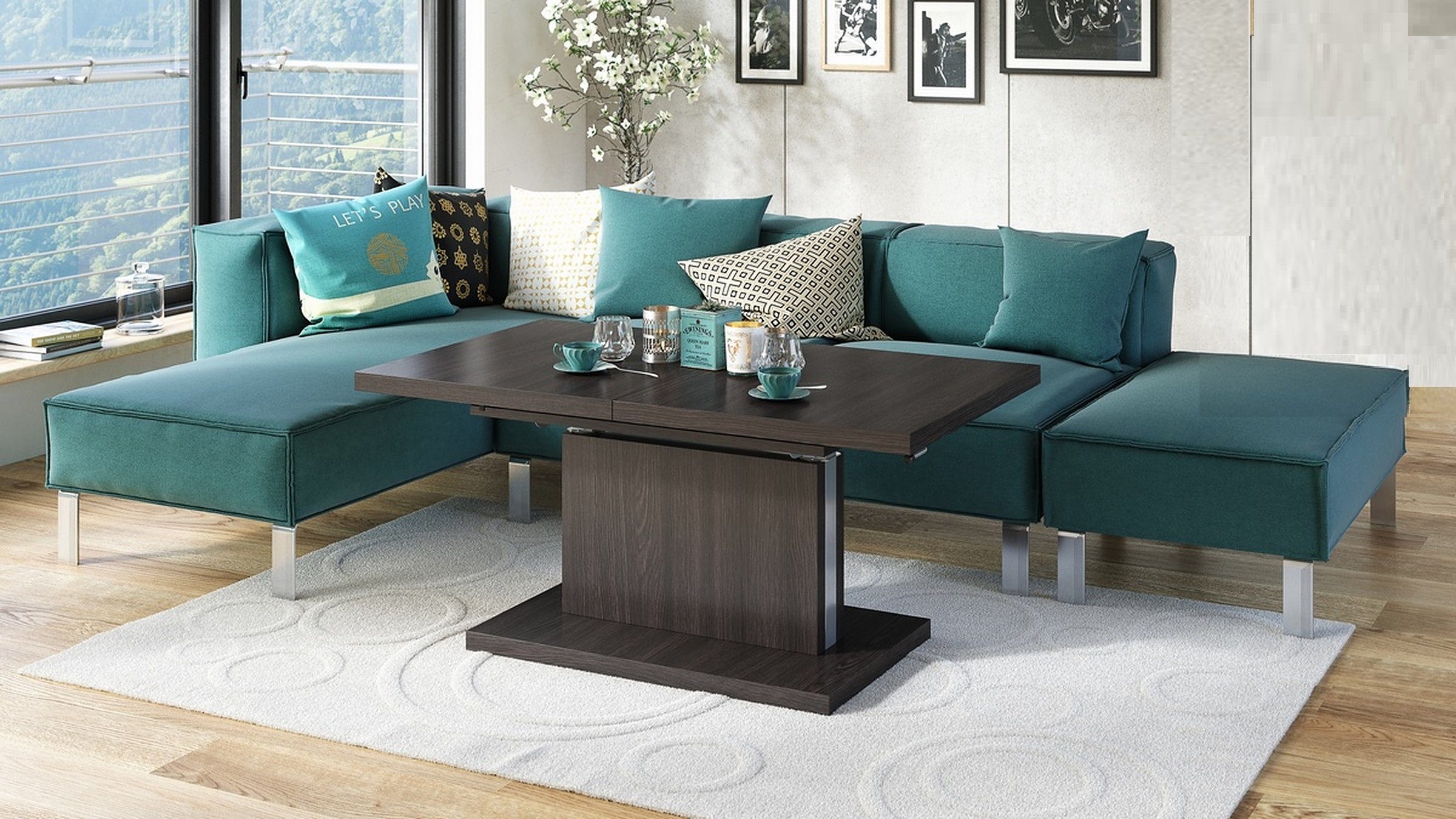 Mazzoni Couchtisch Aston 120-200cm stufenlos höhenverstellbar Wenge Walnuss ausziehbar