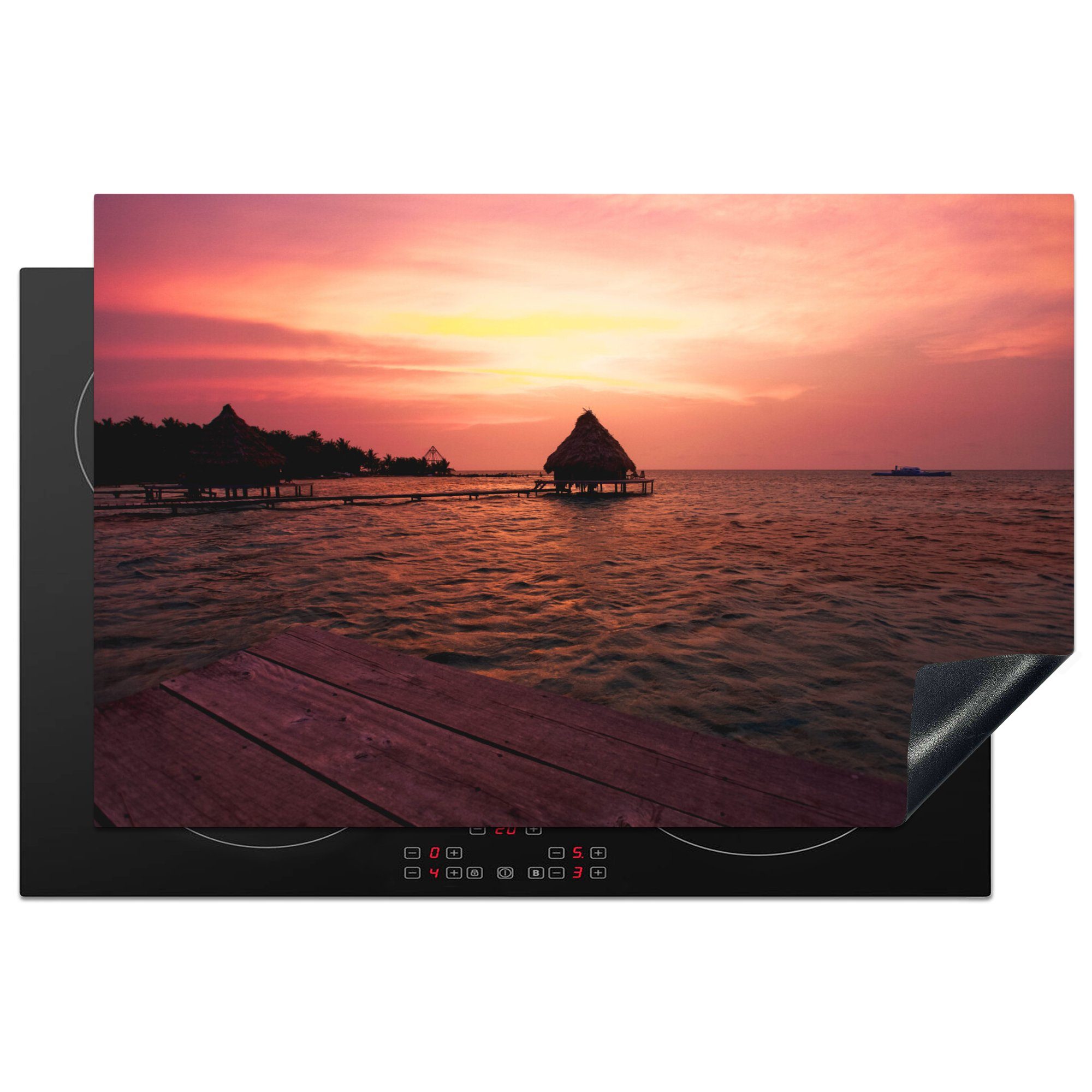 MuchoWow Herdblende-/Abdeckplatte Sonnenuntergang am Glover's Reef in Belize, Vinyl, (1 tlg), 81x52 cm, Induktionskochfeld Schutz für die küche, Ceranfeldabdeckung