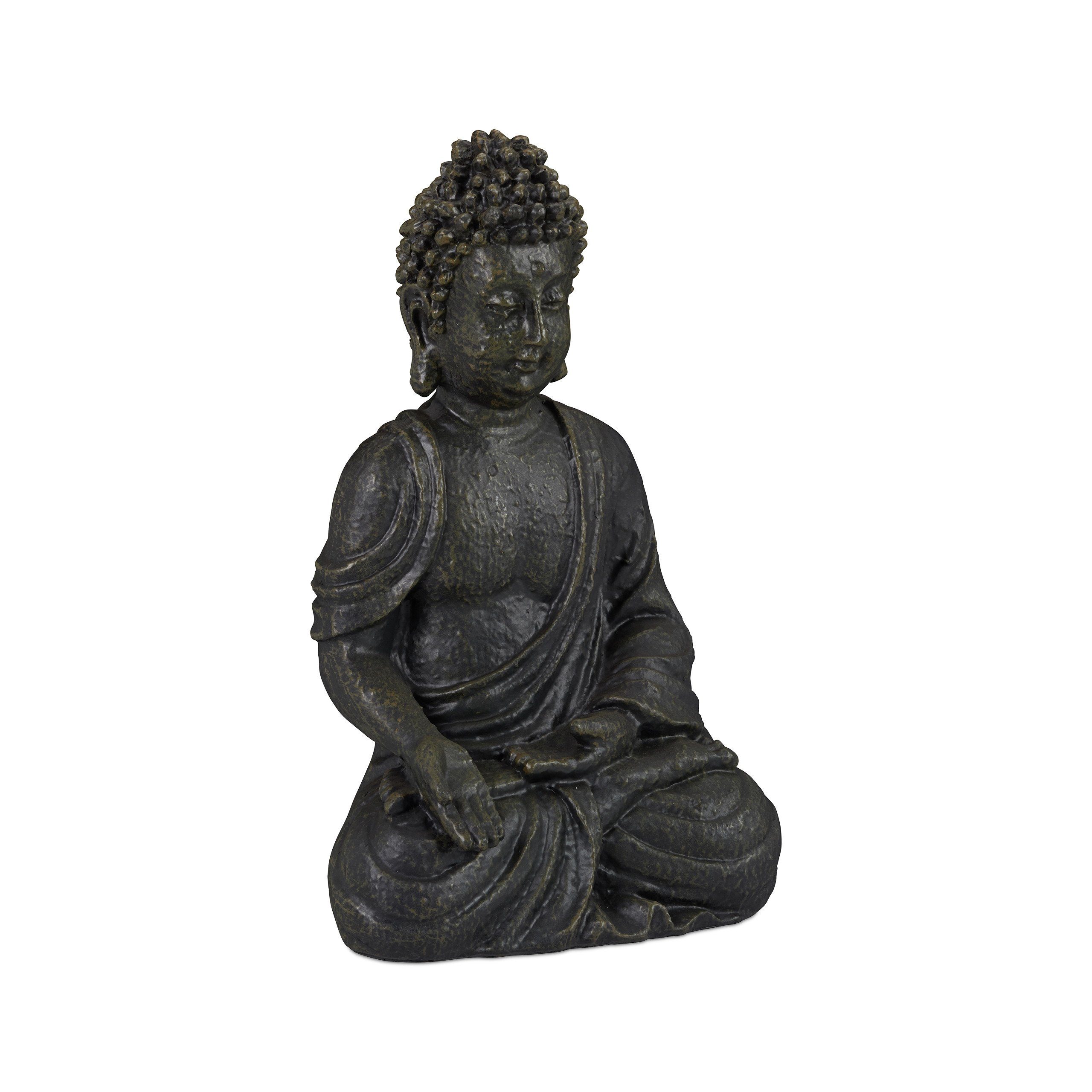 Buddha sitzend Figur 18cm, Anthrazit relaxdays Dunkelgrau Buddhafigur
