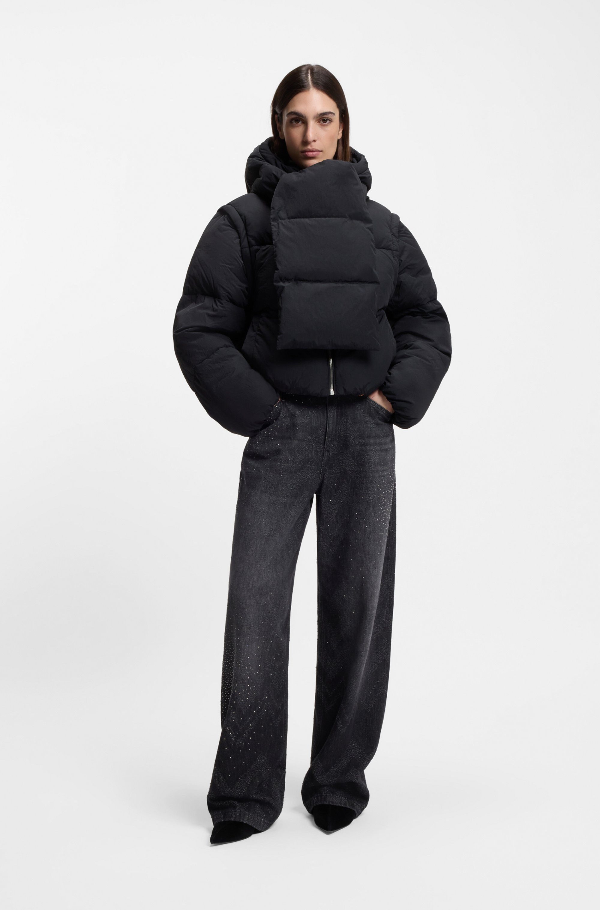 BOSS ORANGE Steppjacke Polala Premium Damenmode (2-St) mit abnehmbaren Ärmeln und Schal