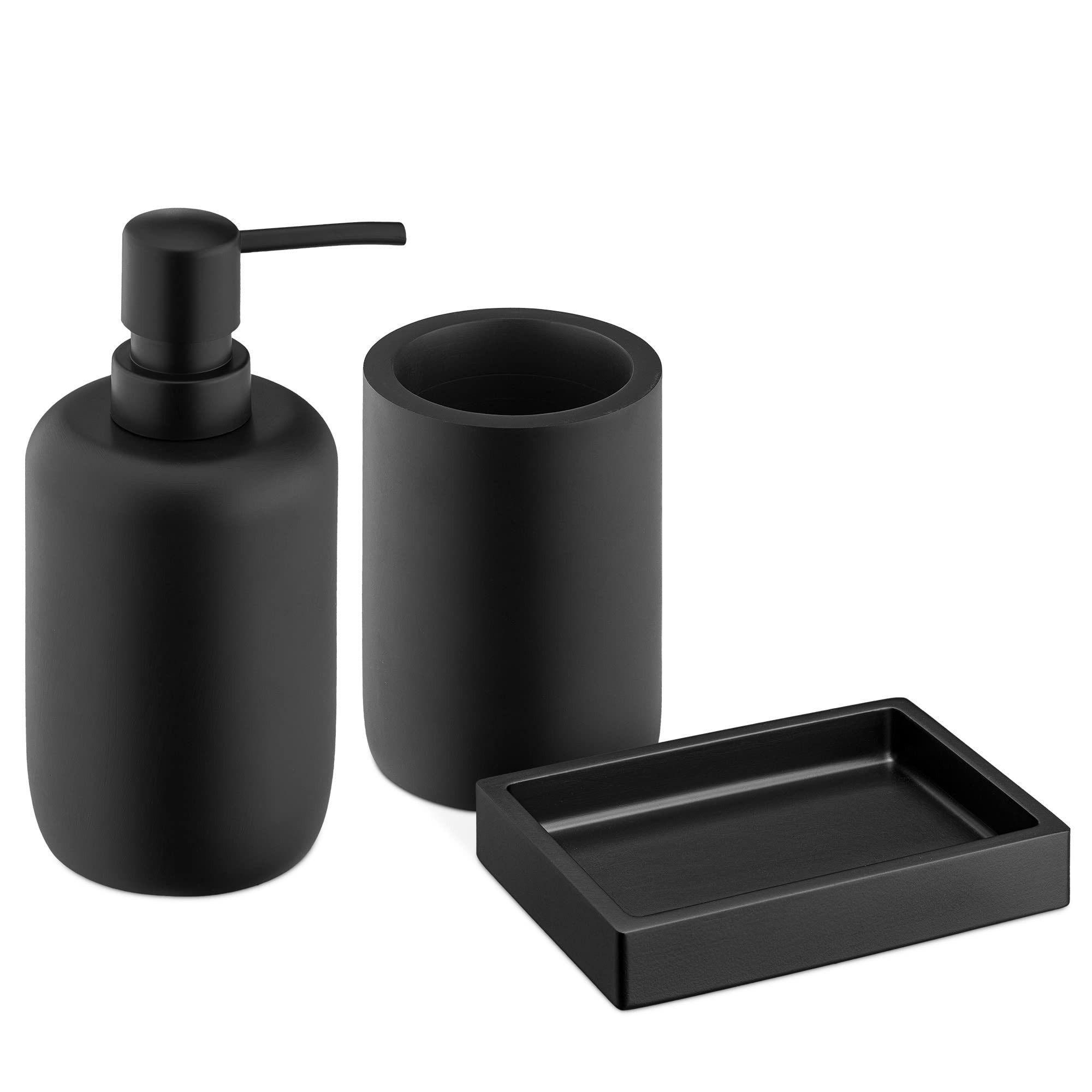 Navaris Badaccessoire-Set Navaris Badezimmer Set Schwarz mit Seifenspender 3-teilig