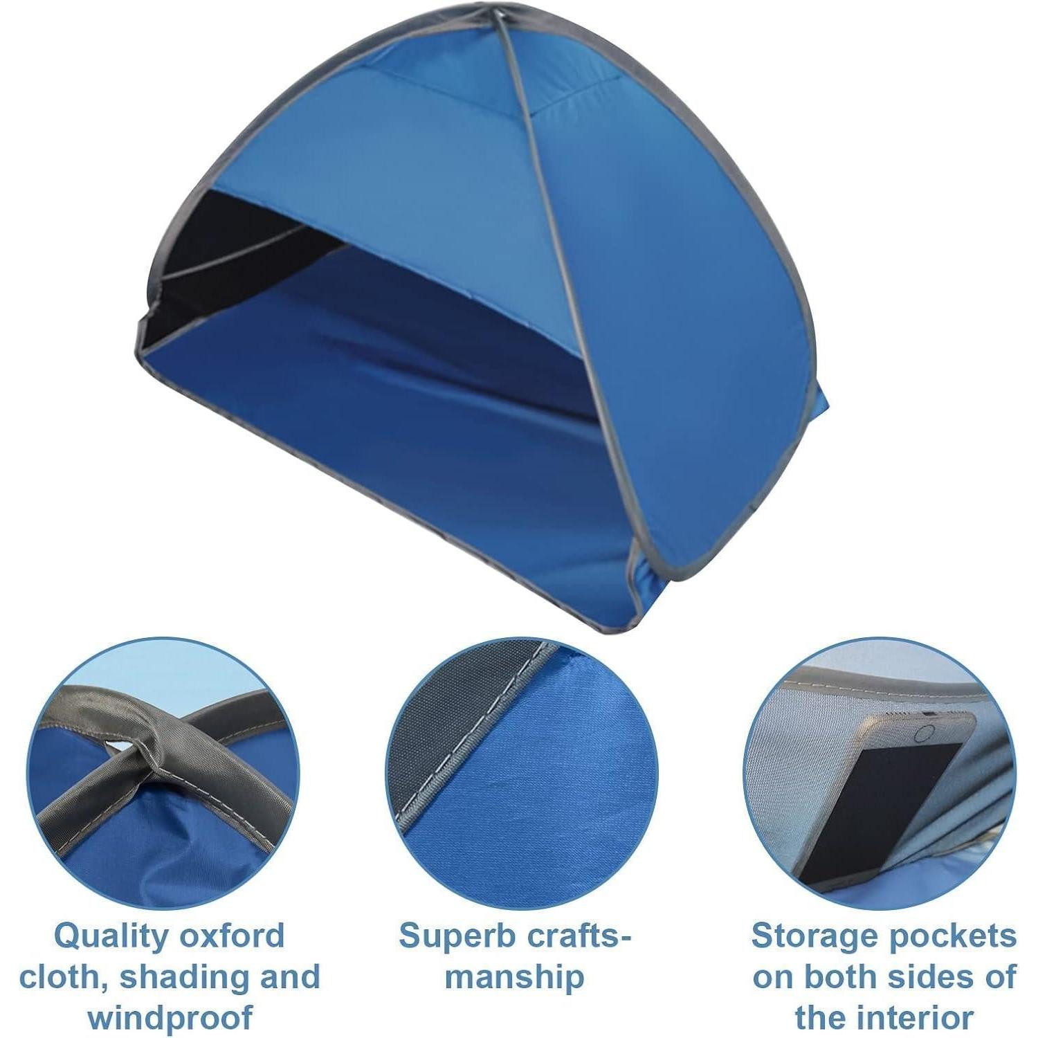 LuxusKollektion Strandmuschel Strandzelt Pop Up Sonnenschutz Anti UV Camping Picknick M Blue-vinyl