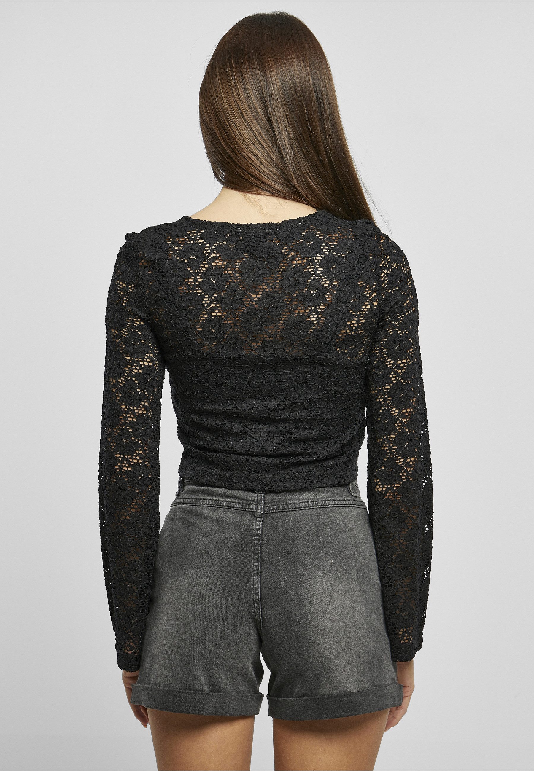 URBAN CLASSICS Langarmshirt Urban Classics Damen Ladies Cropped Lace Longsleeve (1-tlg)