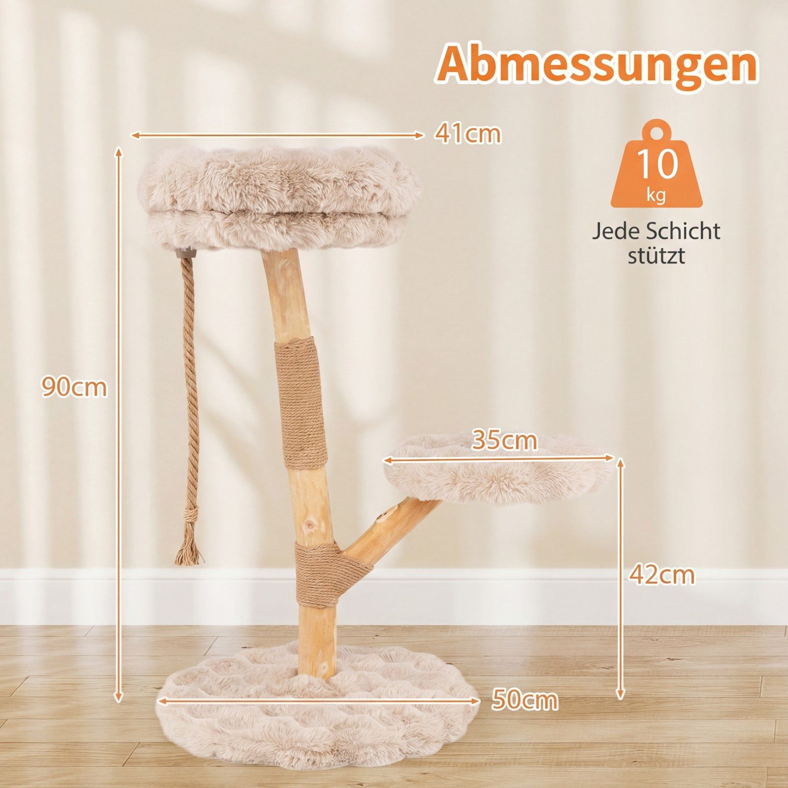 COSTWAY Kratzbaum, Katzenbaum, Massivholz Katzenmöbel, 90cm hoch
