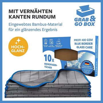 CARBIGO Mikrofaser Glastücher, 400 GSM Poliertuch, Allzwecktücher mit Bambus Mikrofasertuch (80% Polyester / 20% Polyamide, 25x25 cm, Multipack-Box, 5-tlg., Set, Streifenfreie Glasreinigung, Poliertuch, Glasflächen putzen)