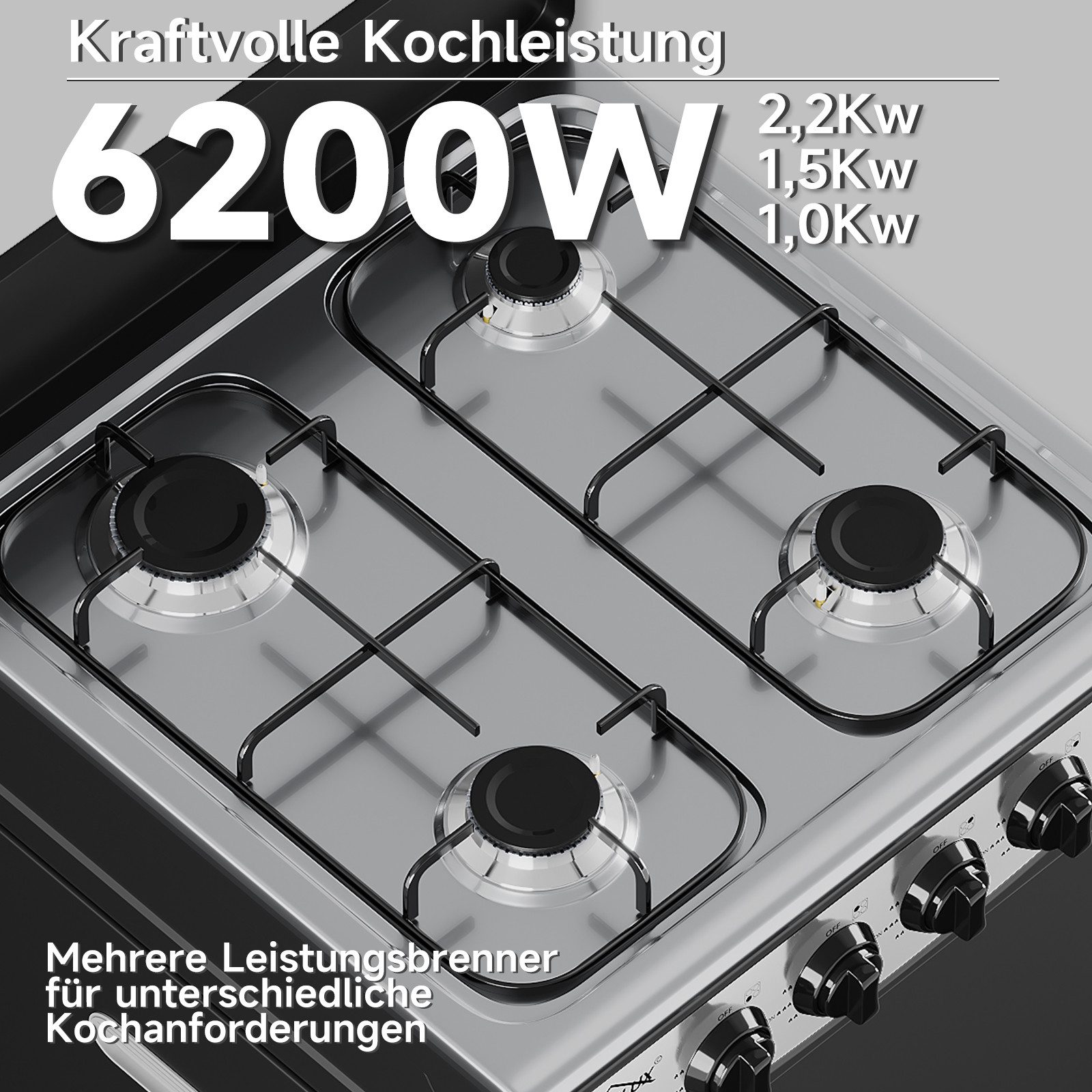 HOMELUX Gaskocher Campingkocher, 3/4/5 Flammig Gasherd Kochfeld, Campingkocher mit 1,5M Anschlussschlauch und Druckminderer 50 mbar