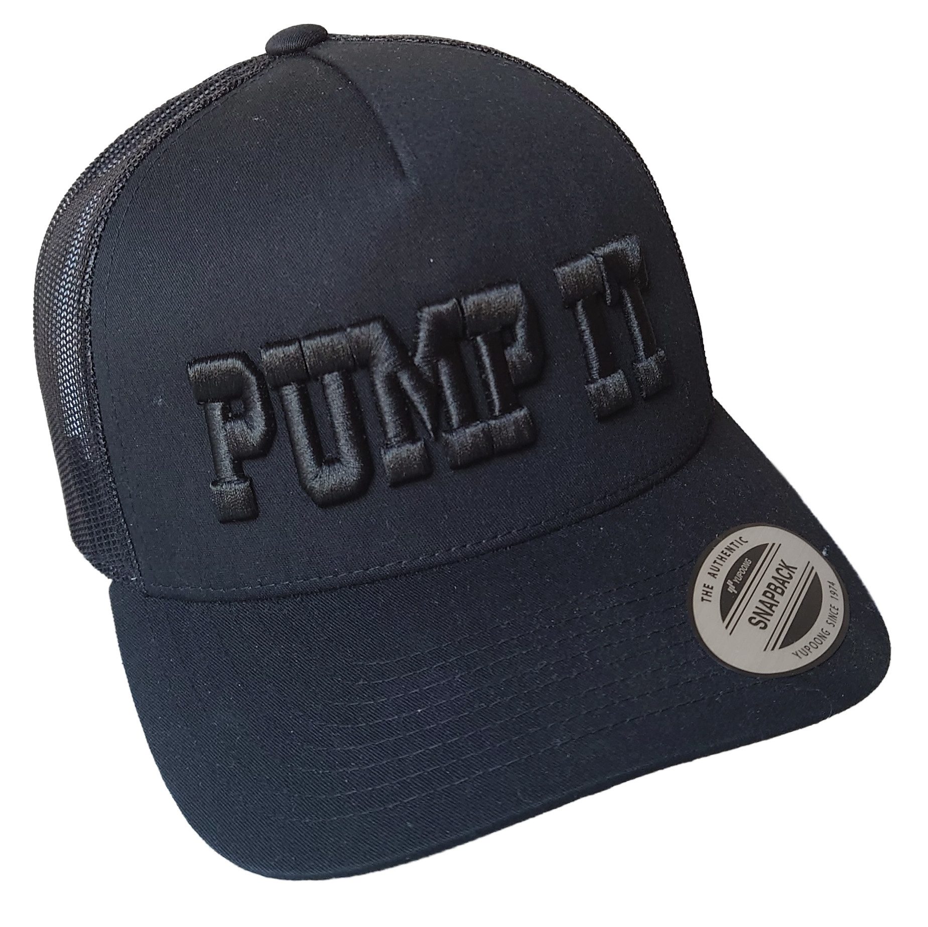 Baddery Snapback Cap Flexfit Cap „Pump It“ - Fitness Cap mit hochwertigem 3D-Stick, 3D-Stick, One Size Einheitsgröße, Snapback-Verschluss