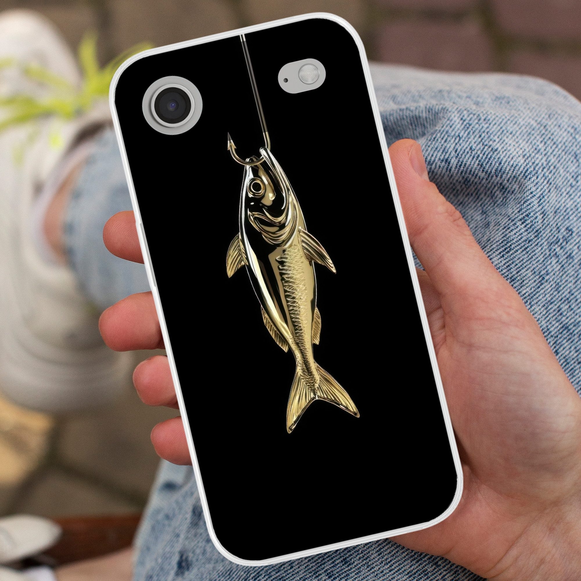 MuchoWow Handyhülle für Apple iPhone Air Gold - Fisch - Haken - Schwarz, Smartphone-Bumper, Print, Handy Schutzhülle Dünn