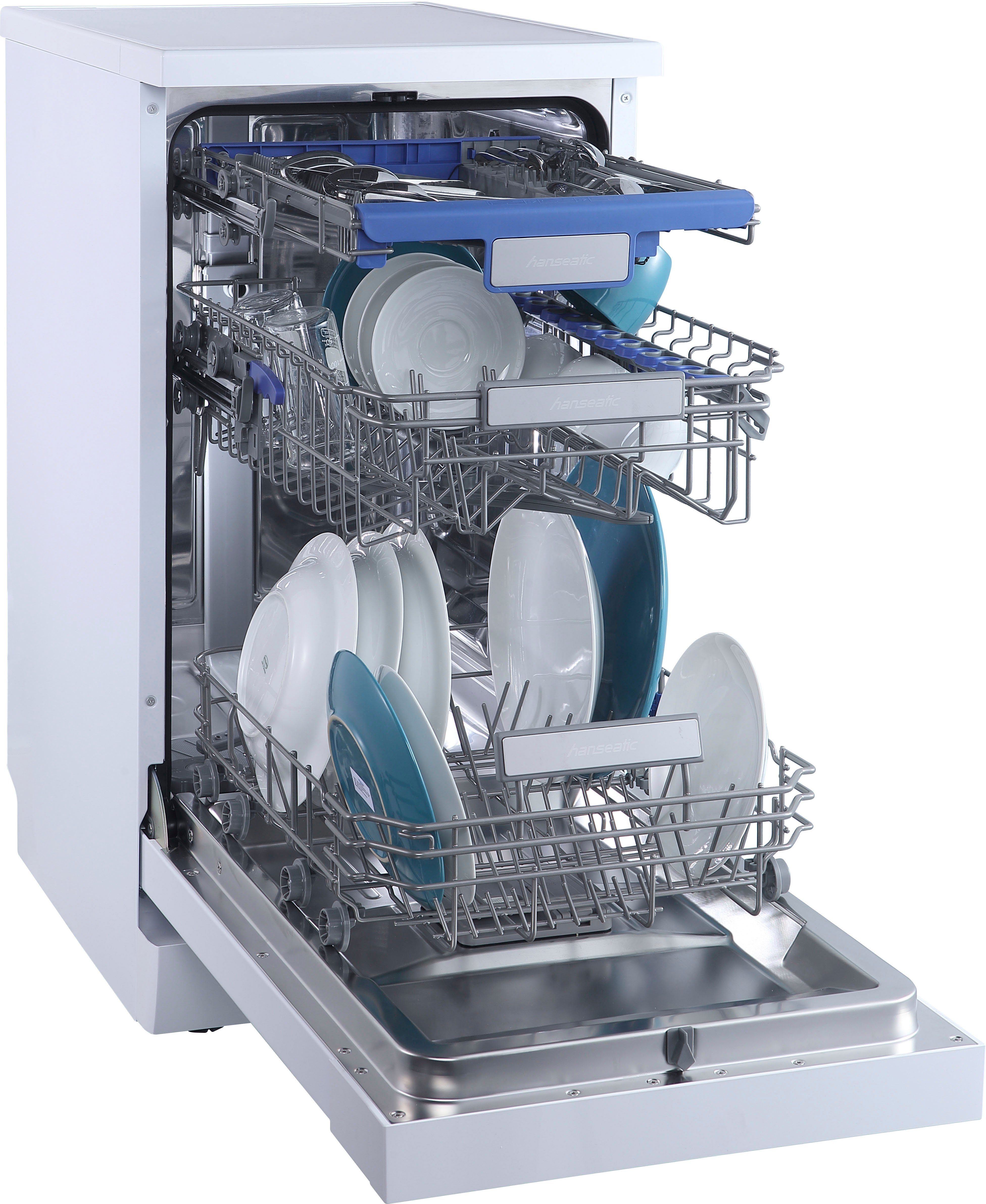 Hanseatic Standgeschirrspüler HG4585C107636RW, 10 Maßgedecke, Standgerät, für 10 Maßgedecke, mit höhenverstellbarem Oberkorb