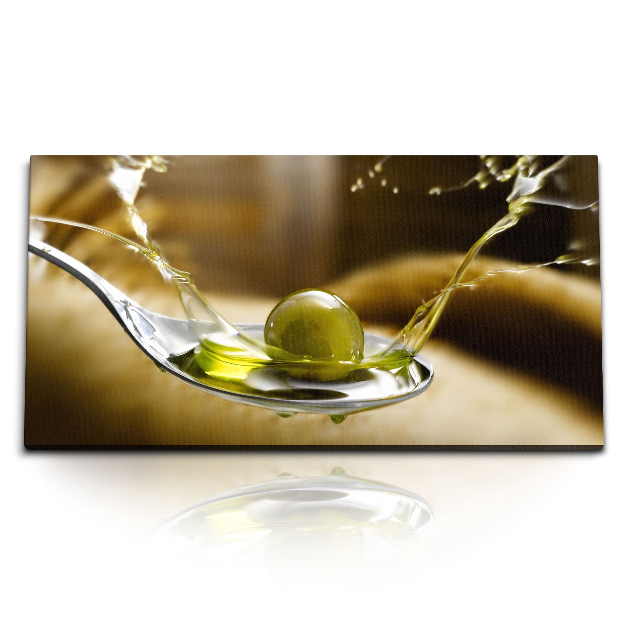 Leinwandbild Kunstdruck Bilder 120x60cm Olive Löffel Olivenöl Kochen Küche Kunstvol