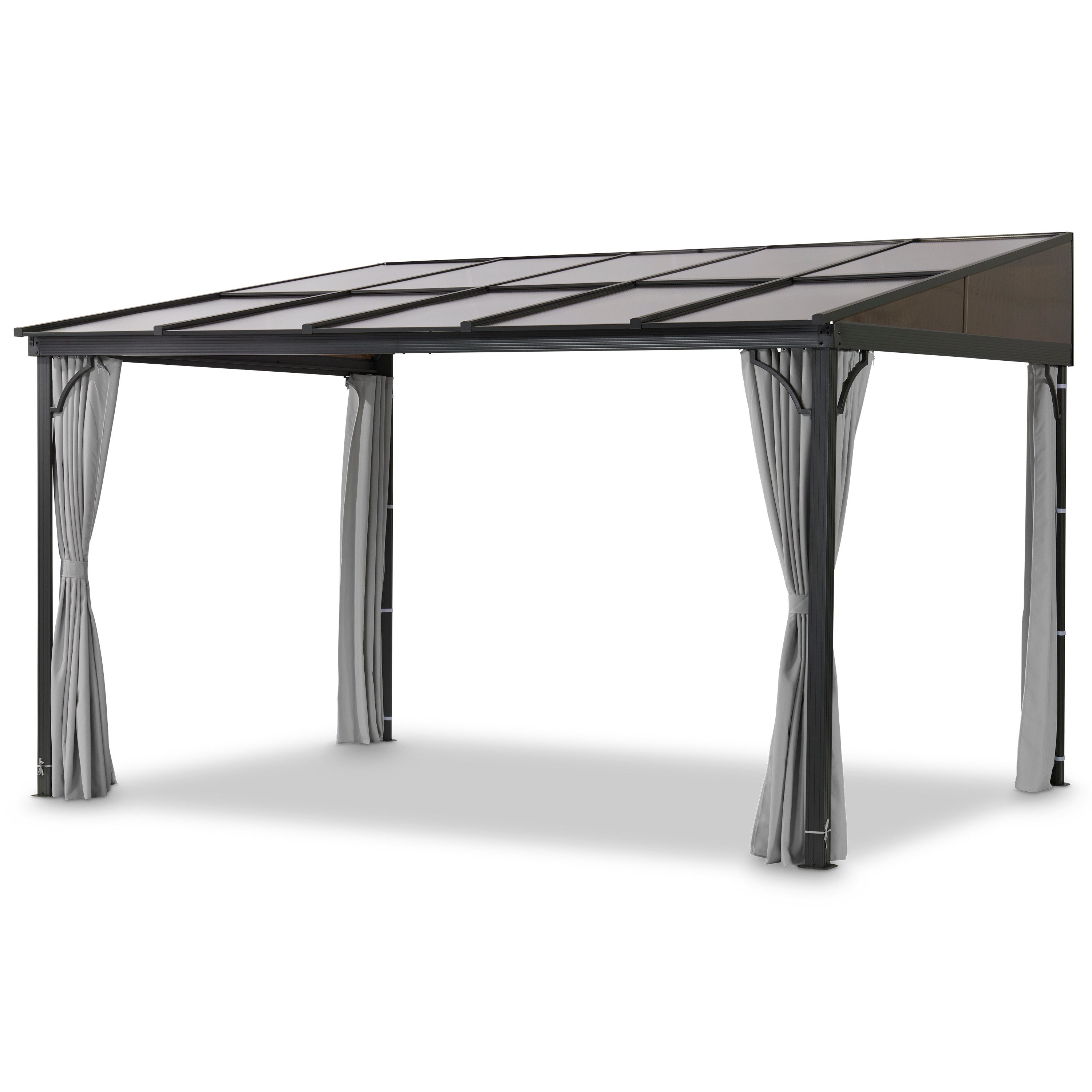 Leco Anbaupavillon Terrassenüberdachung Melanie - ca. 12 m2 frei nutzbare Fläche, mit 4 Seitenteilen, (inklusive Polyester Seitenteilen in lichtgrau), freistehend 3 x 4 m