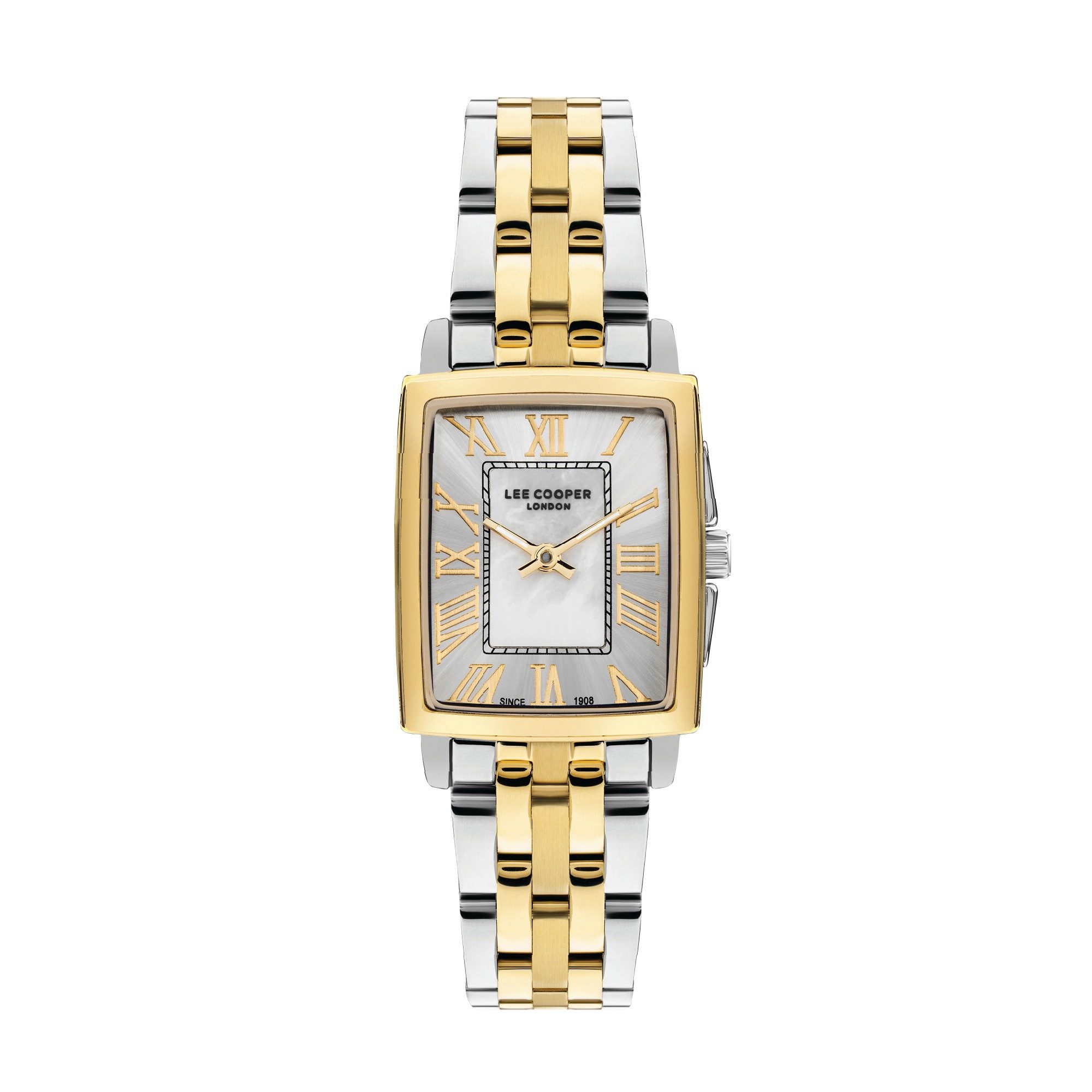 Lee Cooper Quarzuhr Damenuhr elegant mit Metallarmband – Geschenk für Frauen silbernes Zifferblatt, silber-gold – LC07940.230, Datum, Mineralglas, 3 ATM, inkl. Geschenkbox