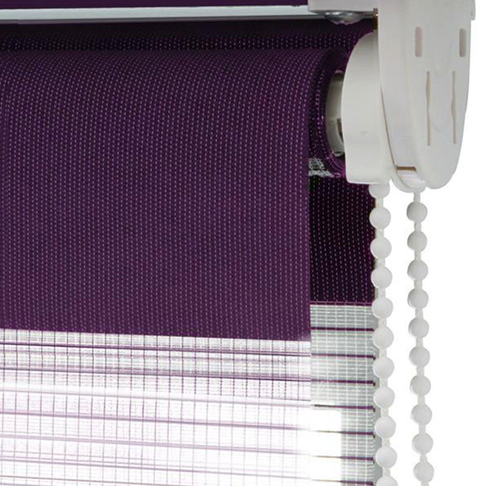 Doppelrollo Twice mit Alu-Kassette, Verschiedene Violett & laufende Karat, Größen, Parallel Farben Stoffbahnen Polyester