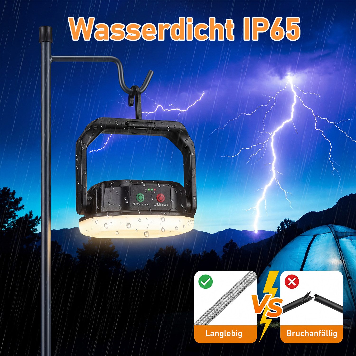 oyajia LED Solarleuchte LED Laterne Solar Campinglampe & Powerbank 6600mAh Outdoor Camping, IP65 Wasserdicht, LED fest integriert, Warmweiß, Kaltweiß, Neutralwe – Bild 4 von 5