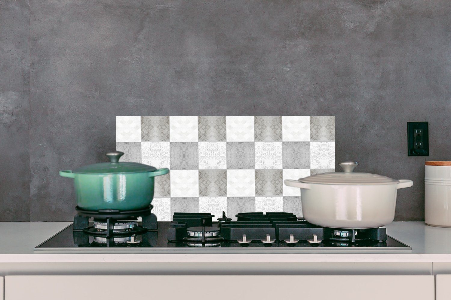 - gegen Grau cm, (1-tlg), - Schmutzflecken - Vintage Weiß, Fett und Kacheln 60x30 Küchenrückwand für Küchen MuchoWow Wandschutz,