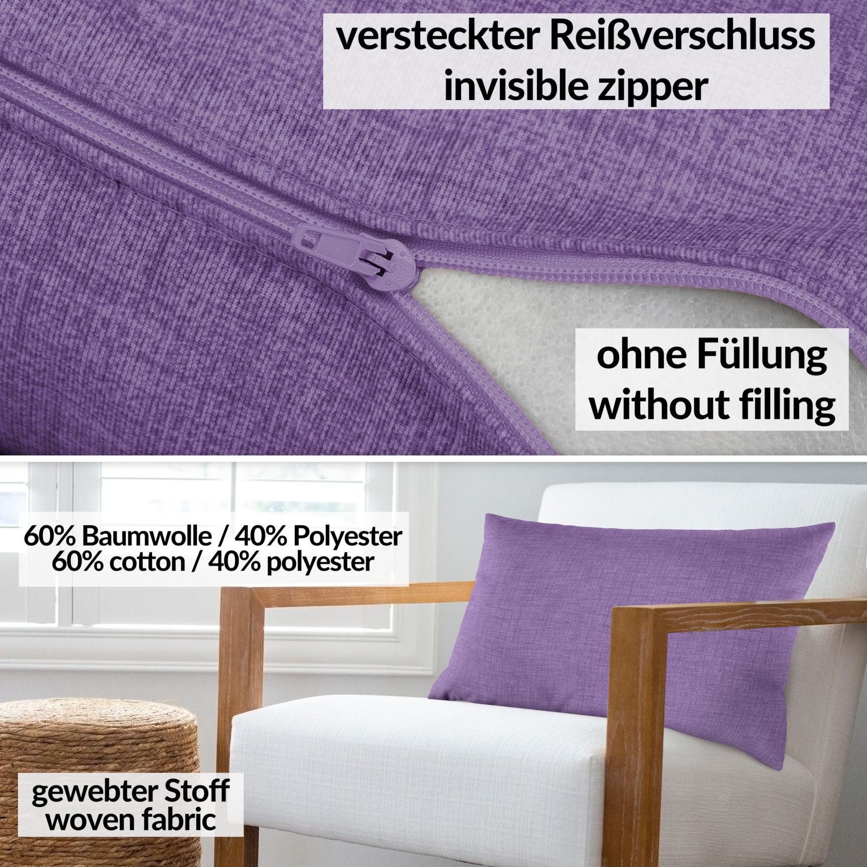 ANRO Dekokissen MrJack Kissenbezug Leinenoptik Deko Kissen Uni, Sofakissen 30x50cm ohne Füllung Lila
