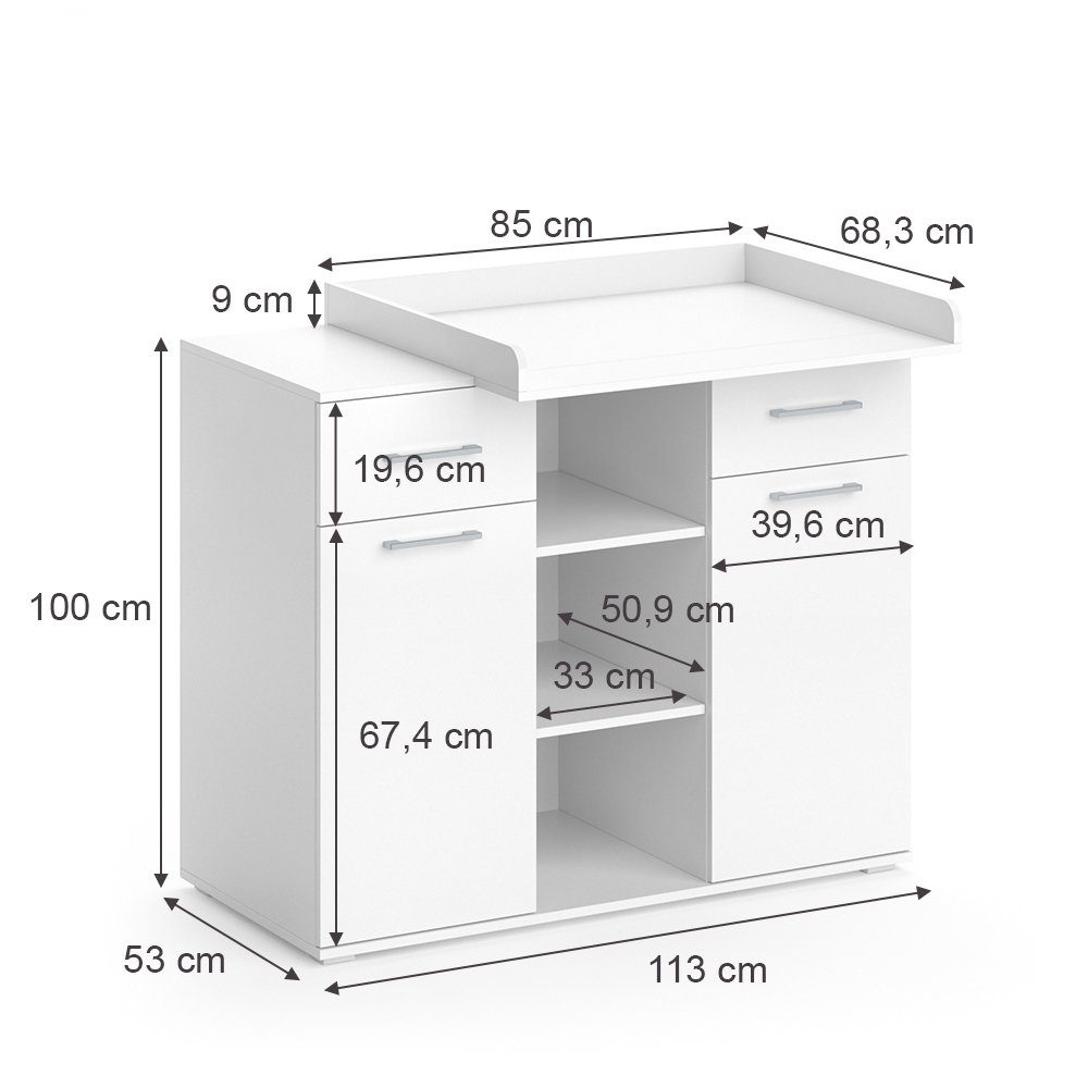 Vicco wrap chest of drawers Leonie, white, 113 x 100 cm