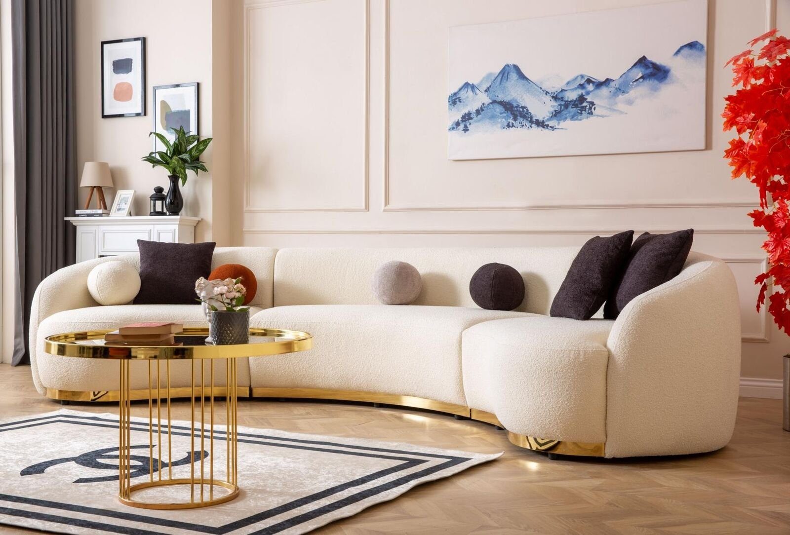 Designer Wohnzimmer, Möbel Weiße in Moderne in Europa 4-Sitzer sofa JVmoebel Rund Teile, Made Eckgarnitur 1
