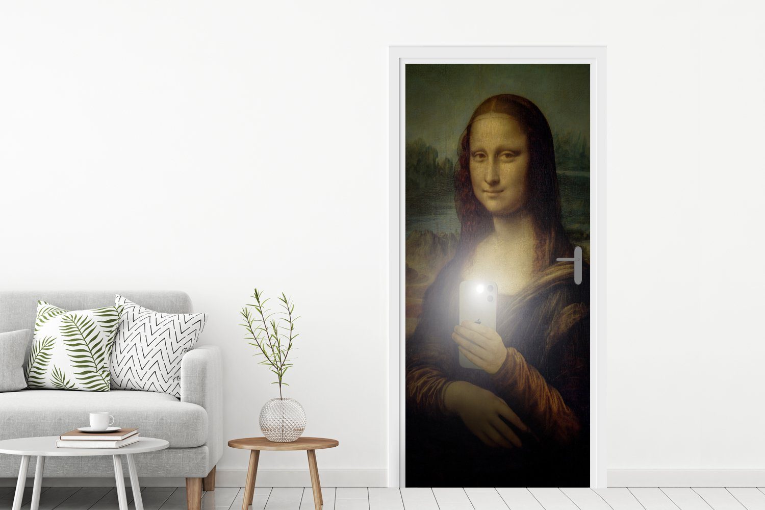 MuchoWow Türtapete Mona Lisa - Matt, cm Vinci 75x205 Telefon, Fototapete bedruckt, (1 Türaufkleber, für Da - St), Tür