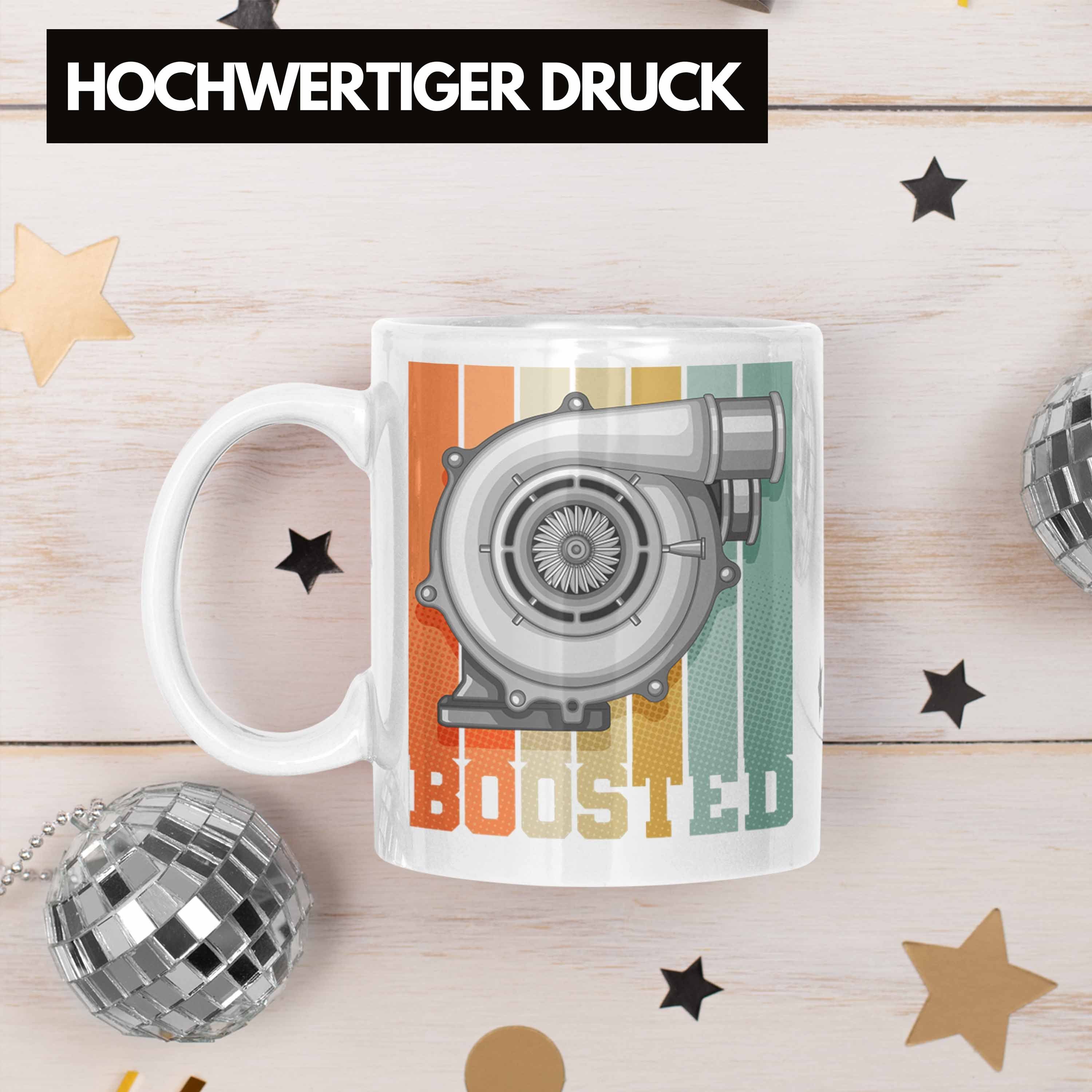 Geschenk - Geschenkidee Trendation Tasse Race Turbo Boost Boosted Tuner Turbolader Männer Tasse Trendation Auto-Liebhaber Weiss