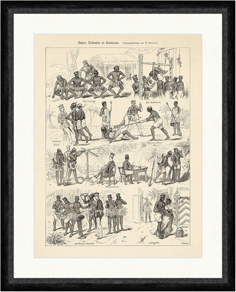 BillerAntik Kunstdruck Unsere Rekruten in Kamerun Deutsches Reich Afrika Soldat Hosang Faksim, (1 St)