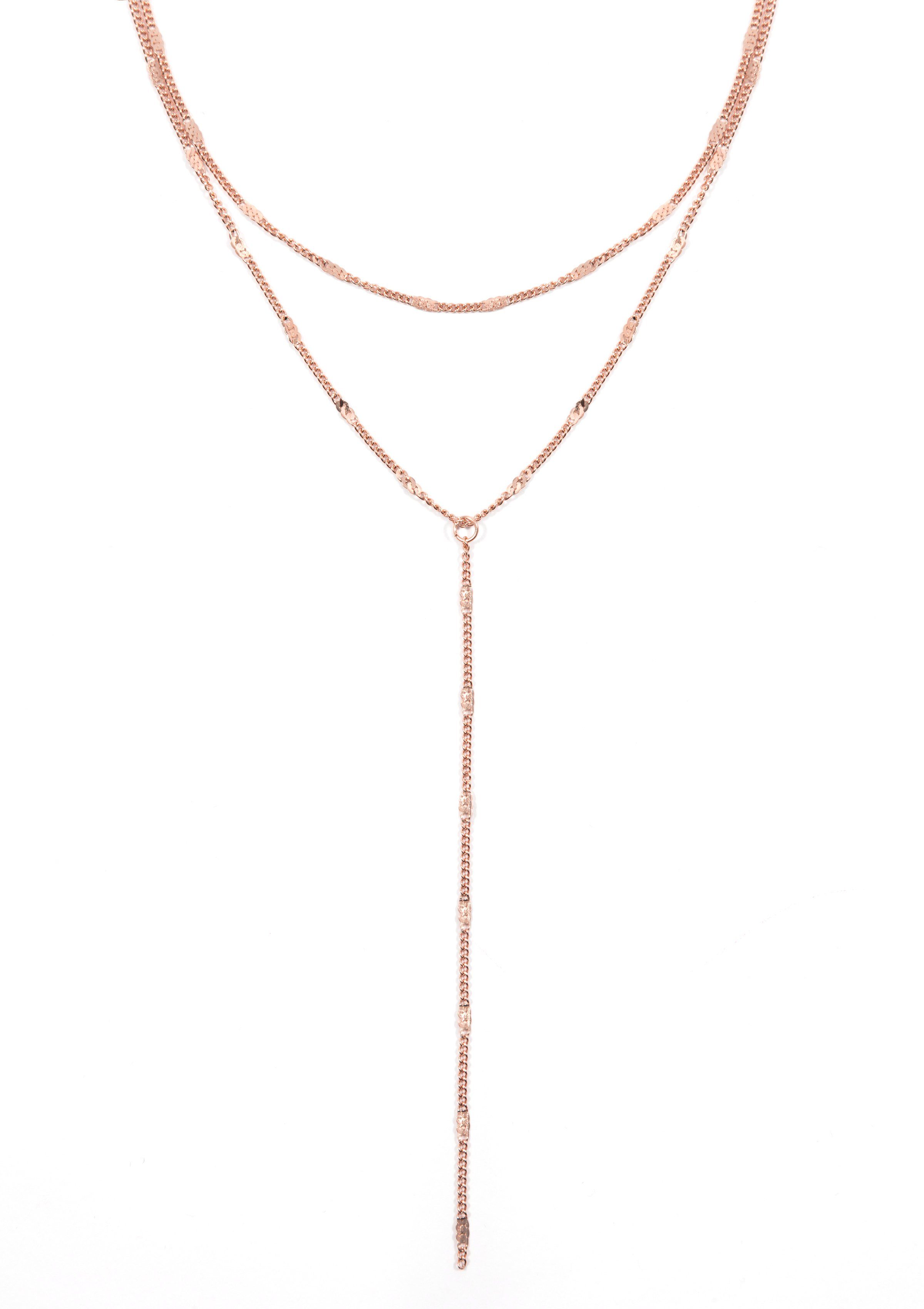 Hey Happiness Y-Kette Layer Kette Y Design zweireihig, 18K Roségold Vergoldet, Kette Edelstahl Damen, doppelreihig, wasserfest