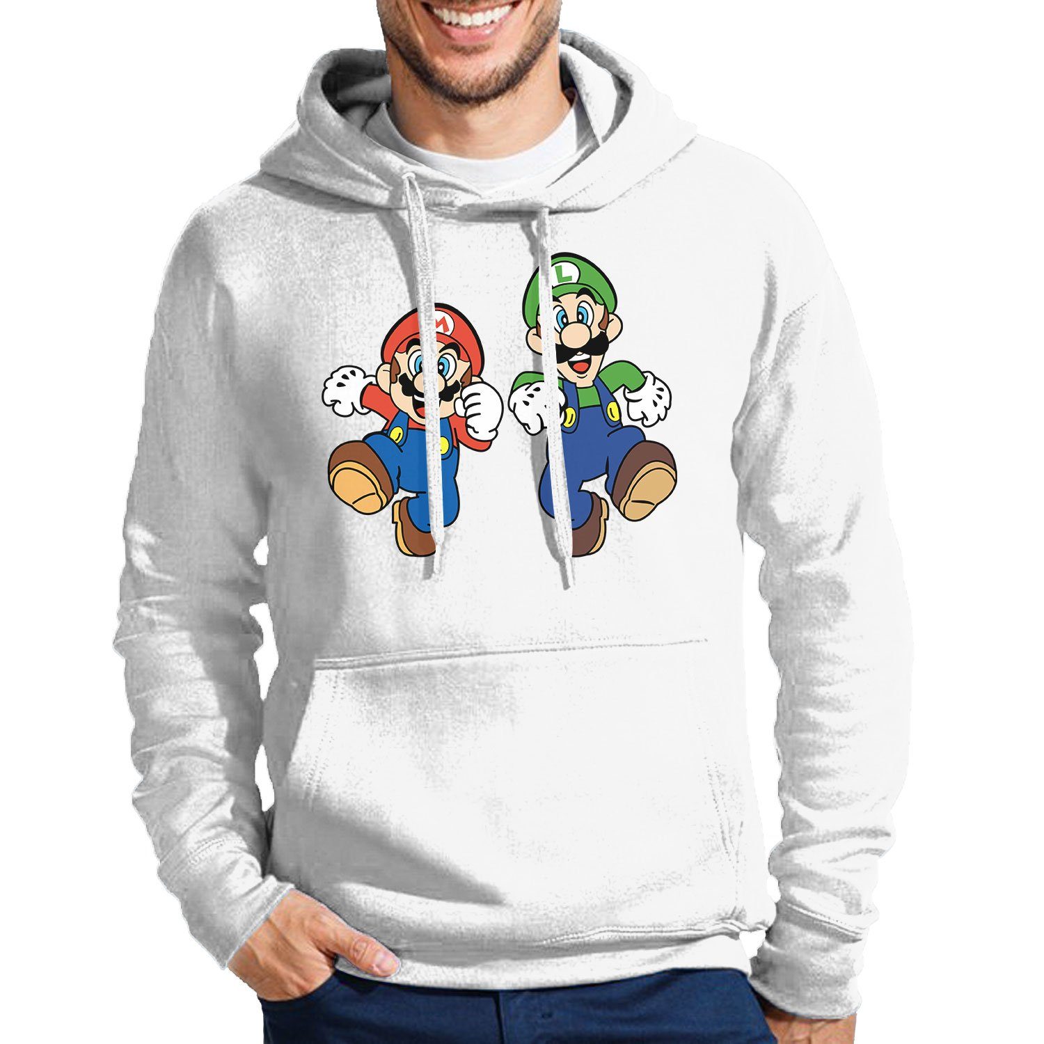 Nintendo Brownie & Mario Weiß Hoodie Kapuze Konsole Luigi & Blondie Super Luigi Mit Herren