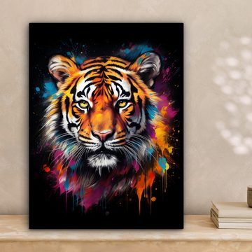 OneMillionCanvasses® Leinwandbild Tiger - Graffiti - Tiere - Schwarz, Orange, Bunt (1 St), Leinwand Bilder für Wohnzimmer Schlafzimmer 30x40 cm