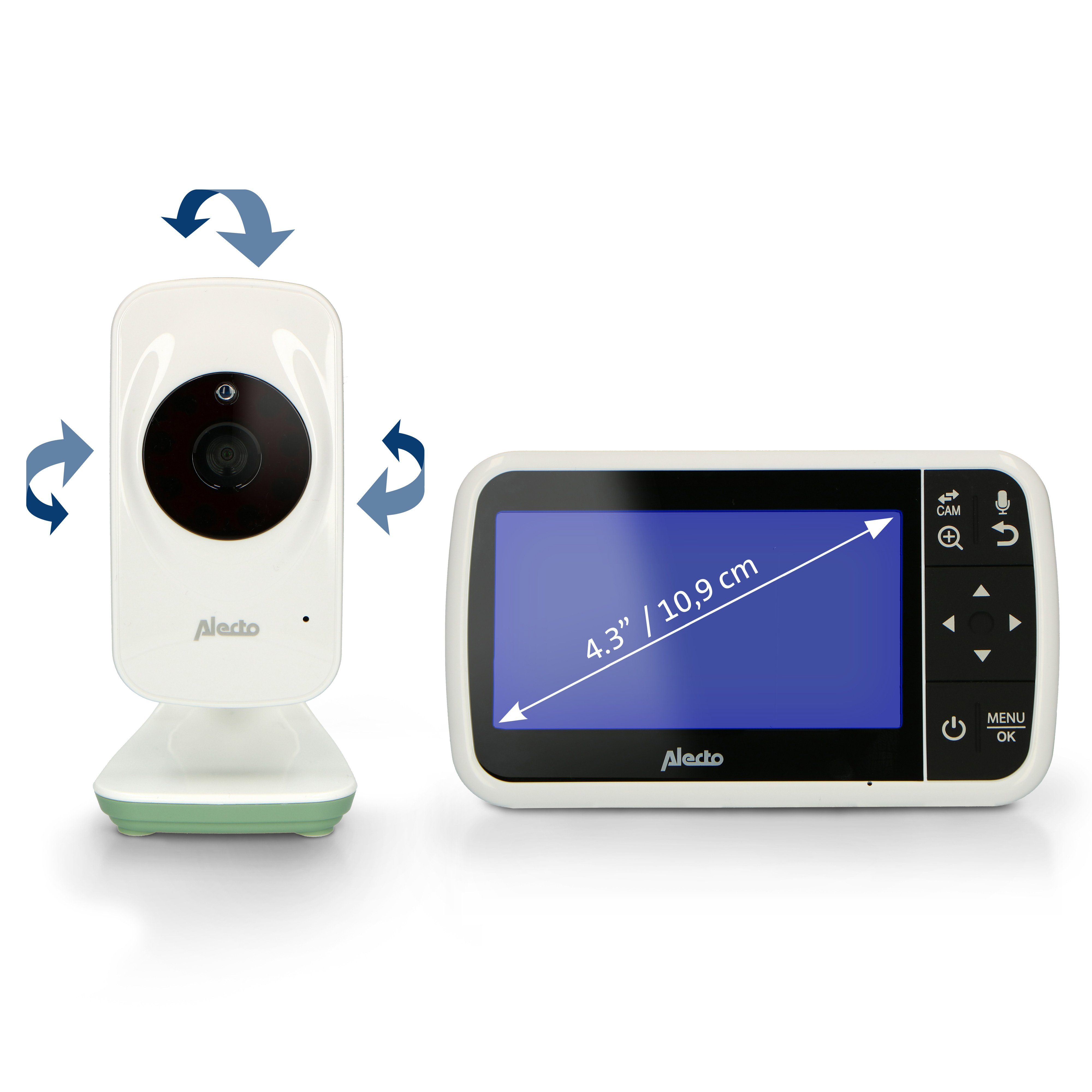 Alecto Video-Babyphone DVM149GN, und 1-tlg., Weiß-Minzgrün Kamera 4.3"-Farbdisplay mit Babyphone