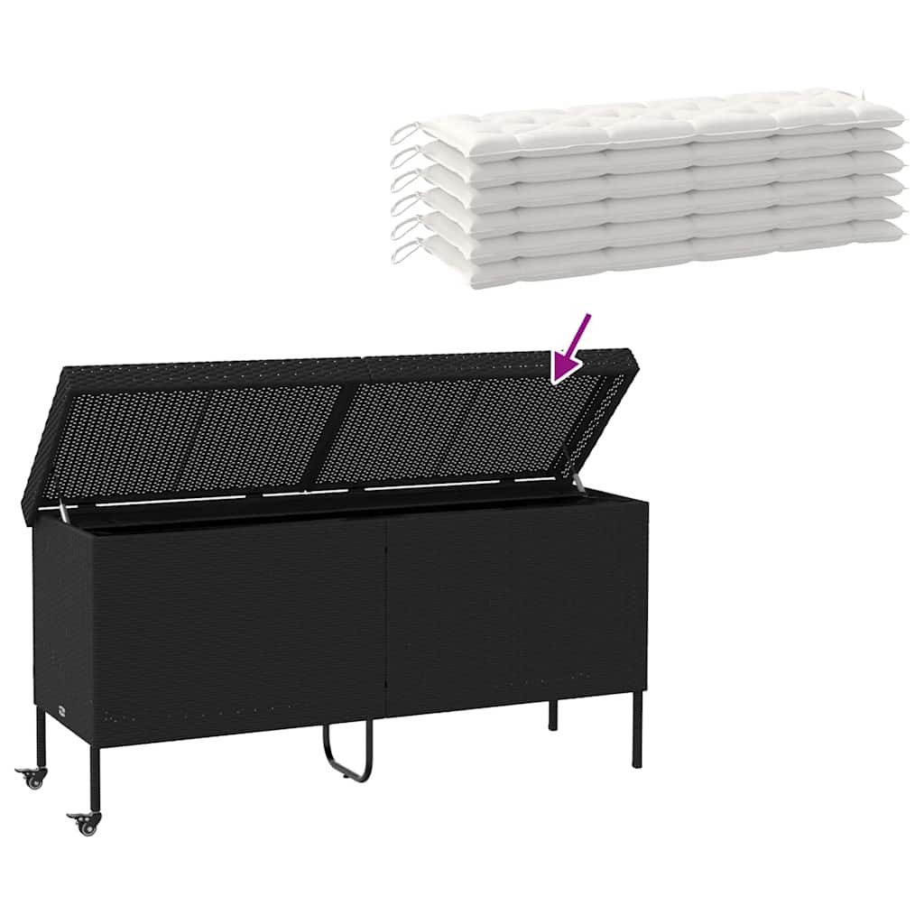 vidaXL Gartenbox Gartentruhe mit Rollen Schwarz 160x55x75 cm Poly Rattan