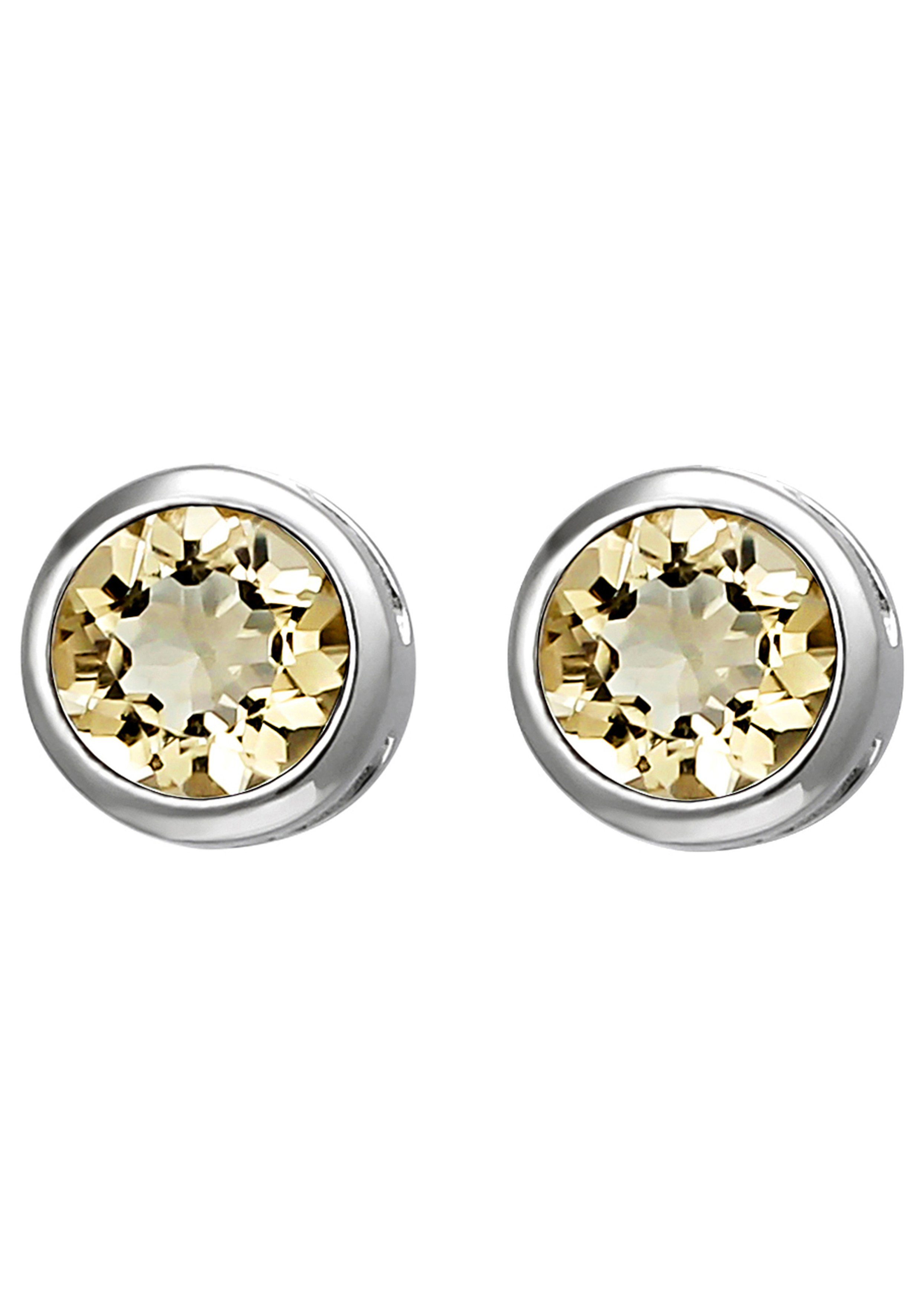 JOBO Paar Ohrstecker, 925 Silber mit Citrin