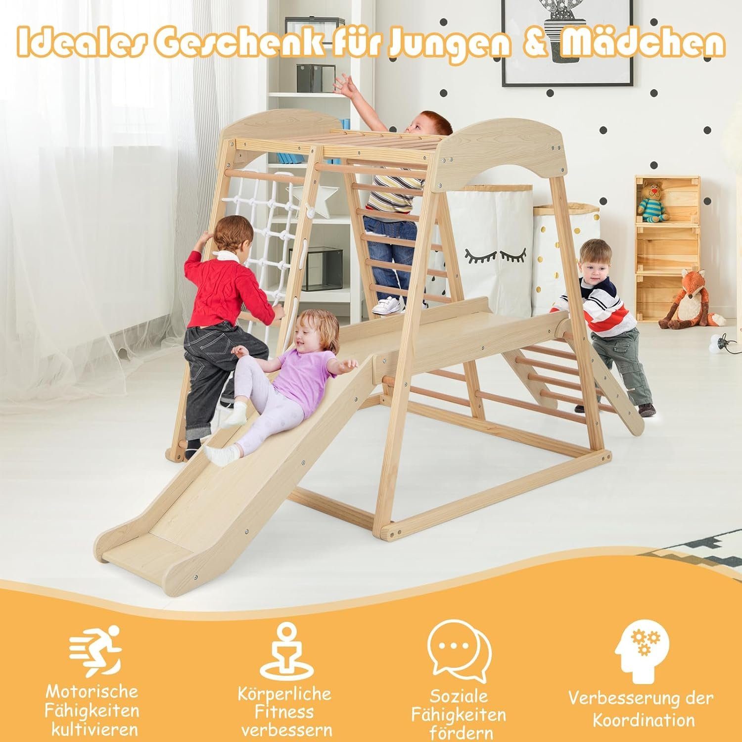 KOMFOTTEU Klettergerüst Kletterspielzeug, Indoor aus Holz günstig online kaufen