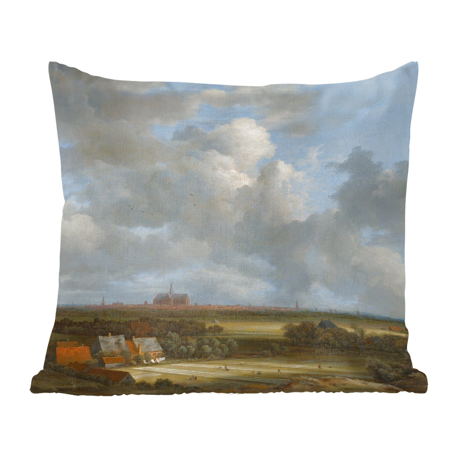 MuchoWow Dekokissen Ansicht von Haarlem mit Tribüne - Gemälde von Jacob van Ruisdael, Zierkissen mit Füllung für Wohzimmer, Schlafzimmer, Deko, Sofakissen