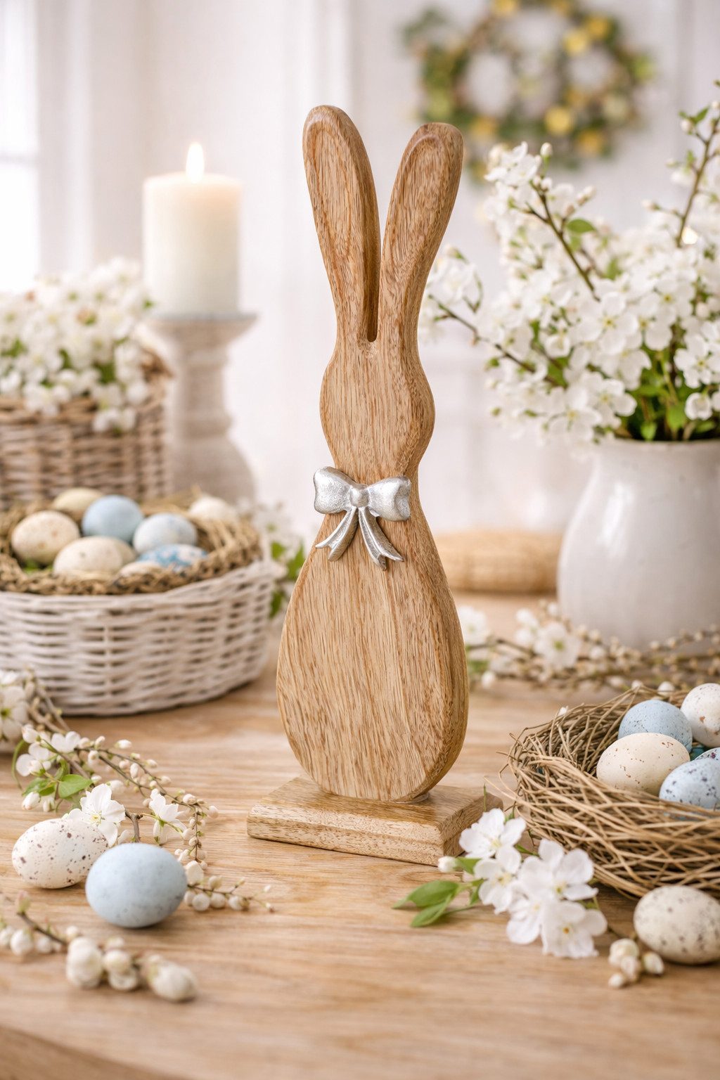 MF Osterfigur Dekofigur Hase Helmy Holz Natur Silber Mango Holz Osterfigur 30,5cm (1 St)