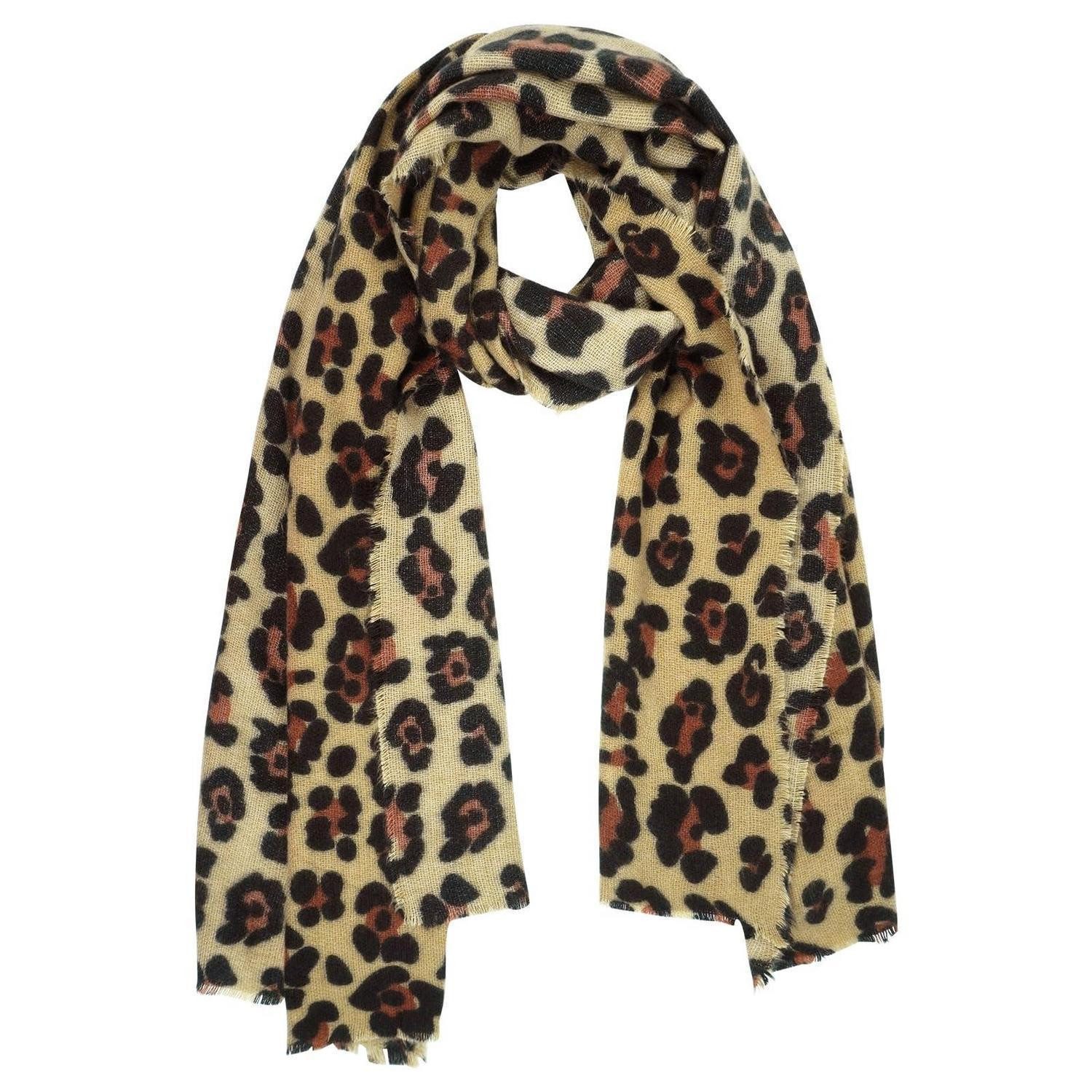 LuxusKollektion Schal Schal Damen Leopard 70x200cm Winter creme-schwarz