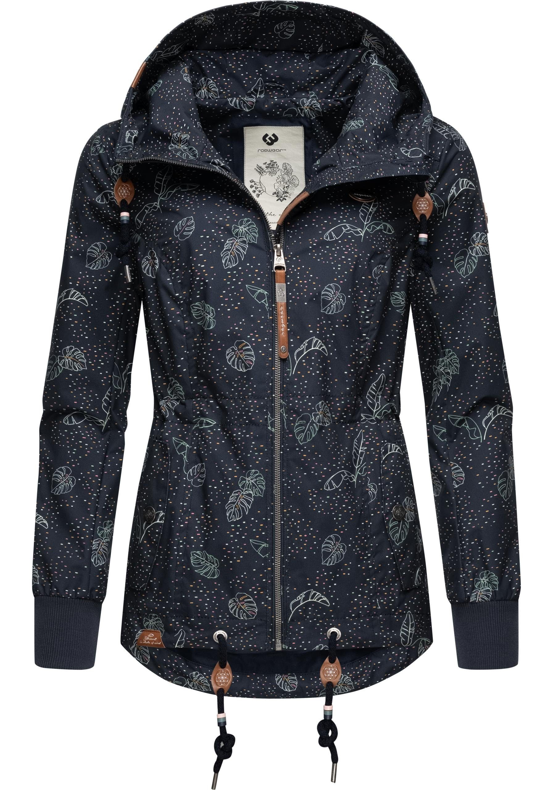 Ragwear Outdoorjacke Danka Leaves Wasserdichte Übergangsjacke mit Print und Kapuze