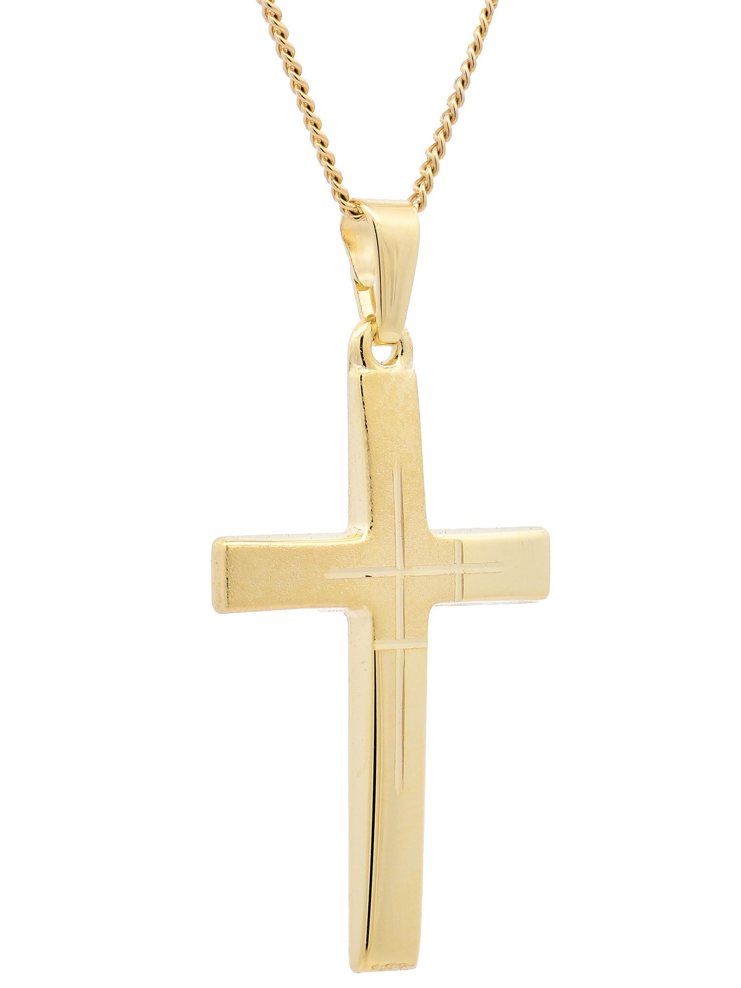 Kreuzanhänger Anhänger Kreuz 333-8 Karat Gold mit vergoldeter Silberkette 36 cm