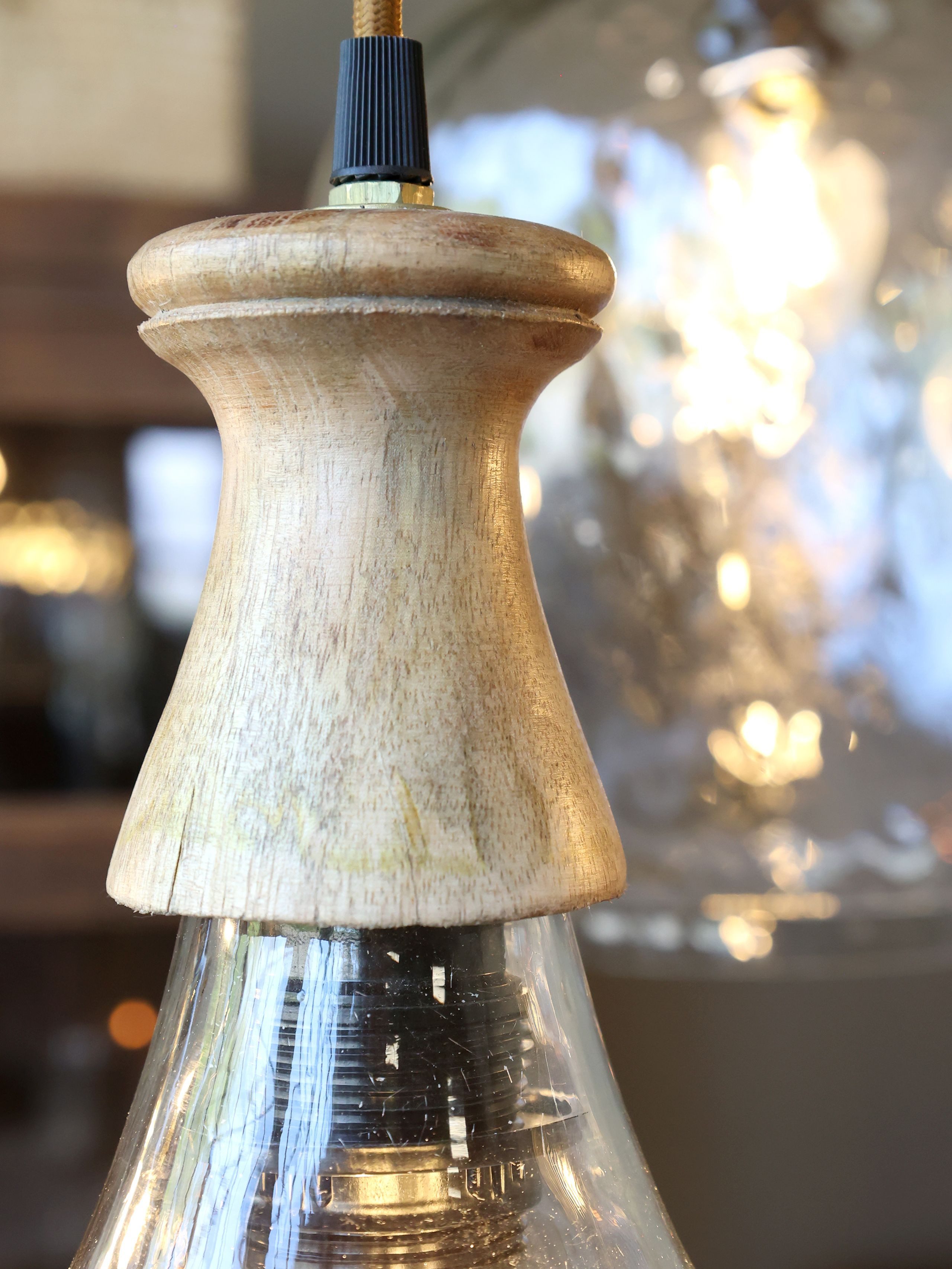 Vintagehaus Hängeleuchte Vintage Hängelampe Maison De Campagne Glas Mangoholz Tropfen – Bild 2 von 5