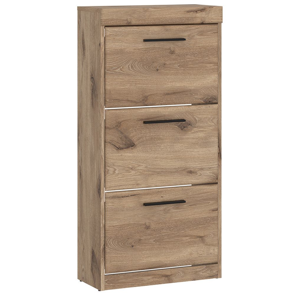 Lomadox Schuhschrank GRAHAM-129 Eiche Dekor 53,9 cm 3 Klappen Schuhkipper