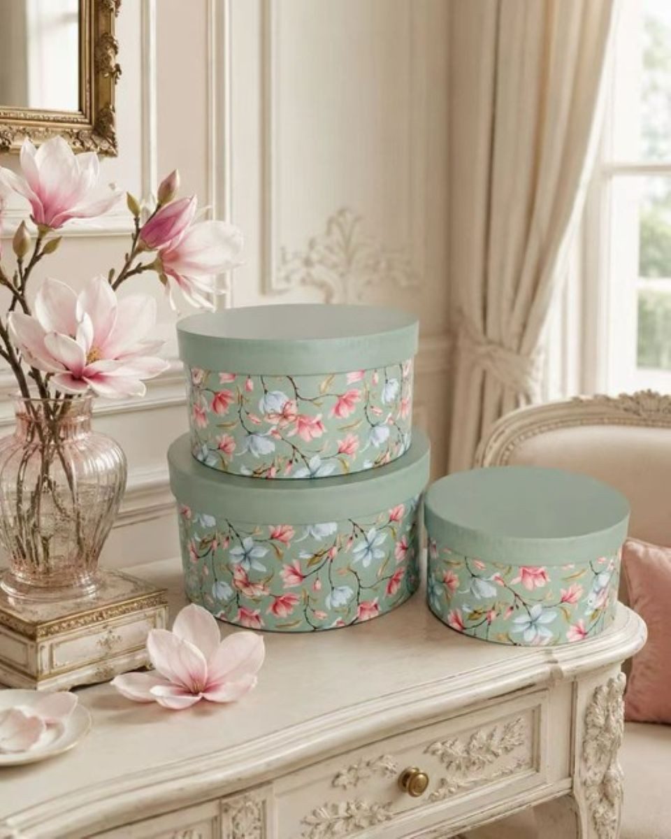 2474U Geschenkbox 3er Set grün mit Blumenmuster