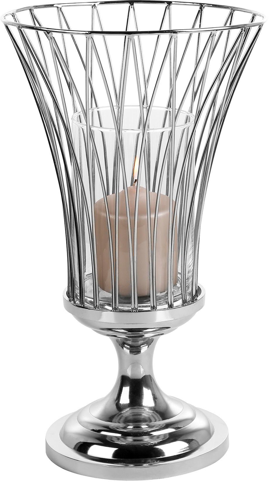 Fink Windlicht ALLEGRA (1 Kerzenhalter im Design eleganten Hochwertiges Edelstahl und Windlicht aus St), Glas