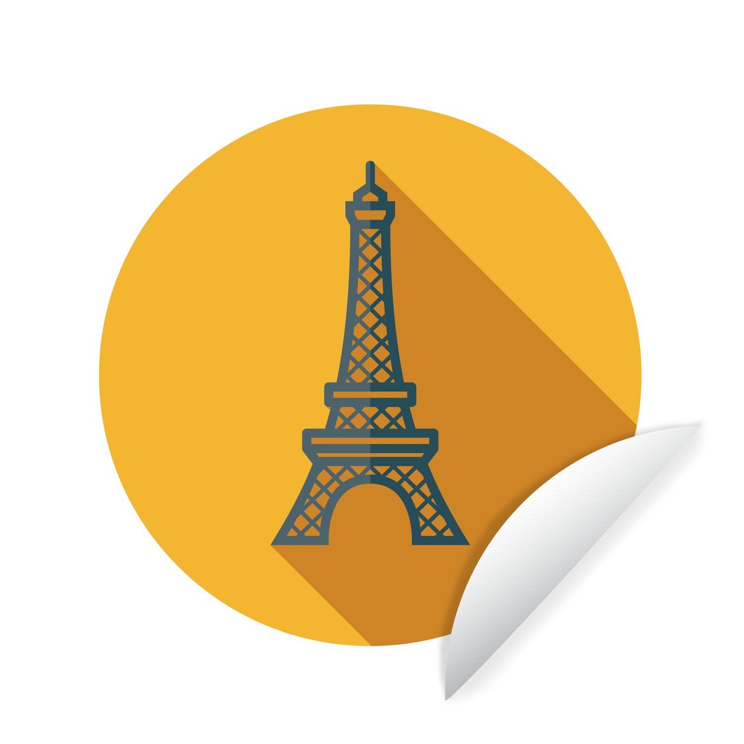 MuchoWow Wandsticker Der französische Eiffelturm als gelber Kreis in einer Illustration (1 St), Tapetenkreis für Kinderzimmer, Tapetenaufkleber, Rund, Wohnzimmer