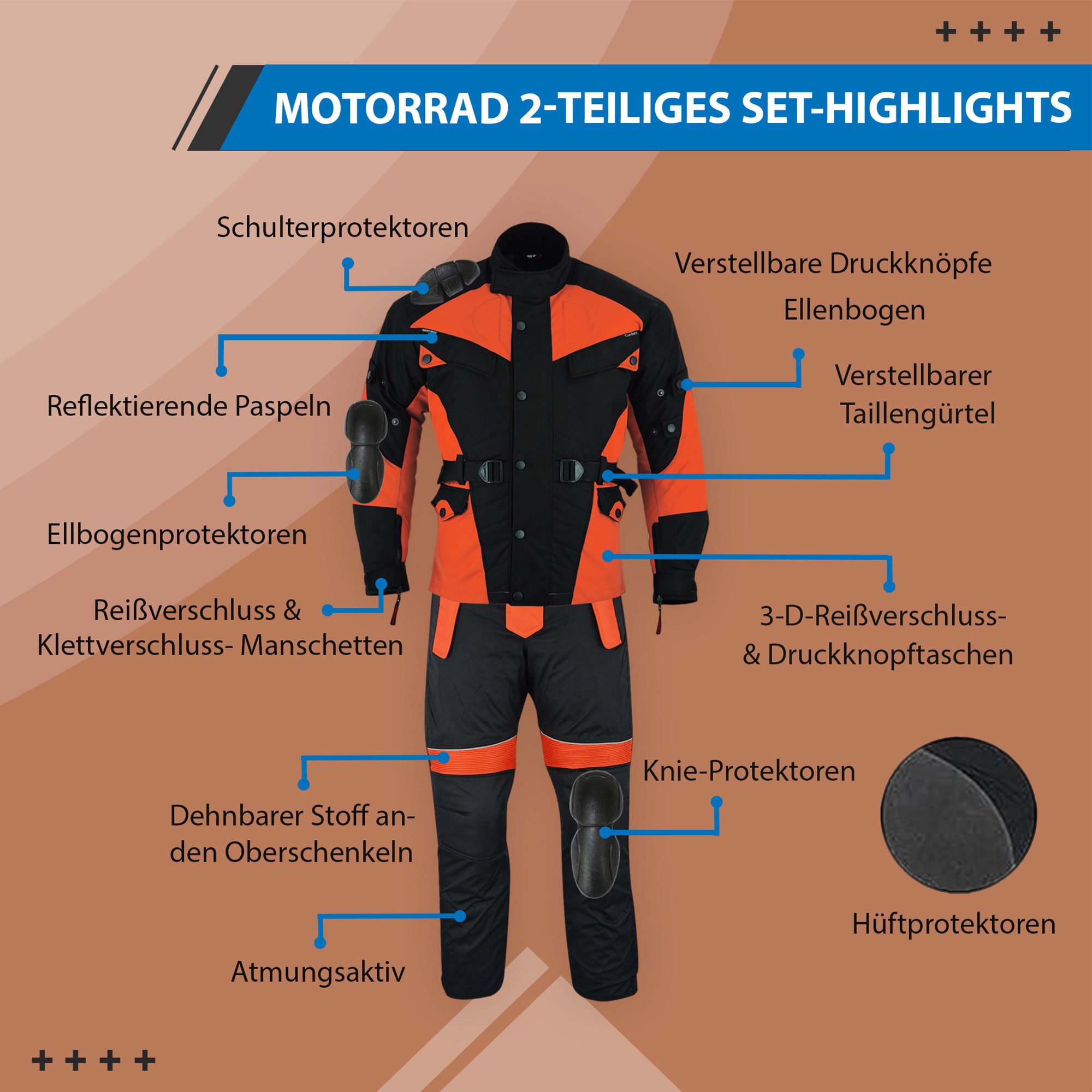 German Wear Motorradkombi GW302K (Spar-Set, 2-tlg., mit Protektoren, Motorradjacke & Motorradhose) 2-teiler Motorradjacke + Motorradhose