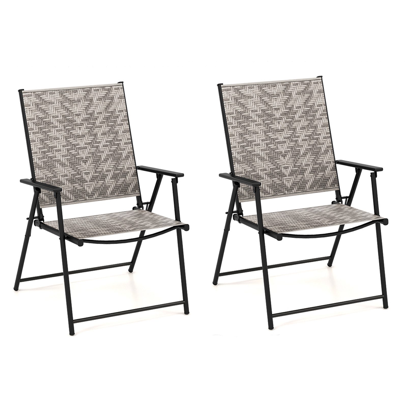 COSTWAY Gartenstuhl (2 St), Klappstühle Polyrattan Metall, für Garten