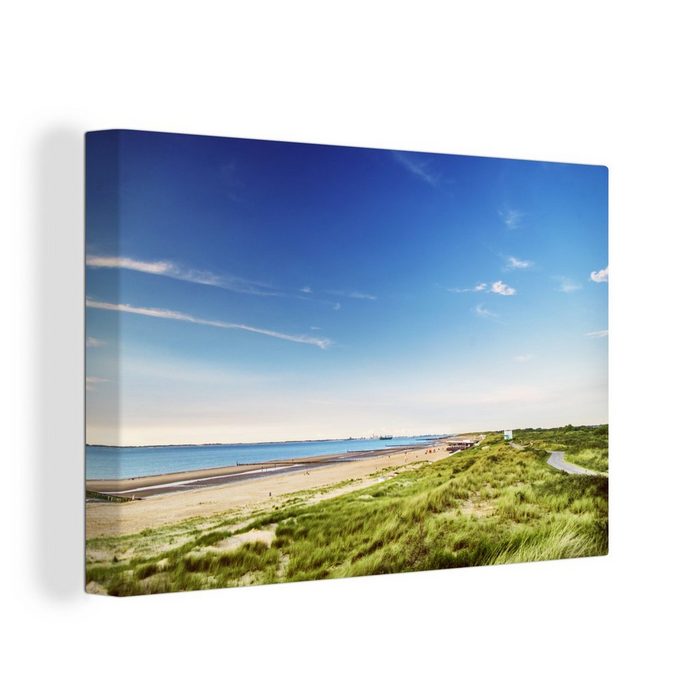 OneMillionCanvasses® Leinwandbild Strand - Düne - Grün (1 St) Wandbild Leinwandbilder Aufhängefertig Wanddeko