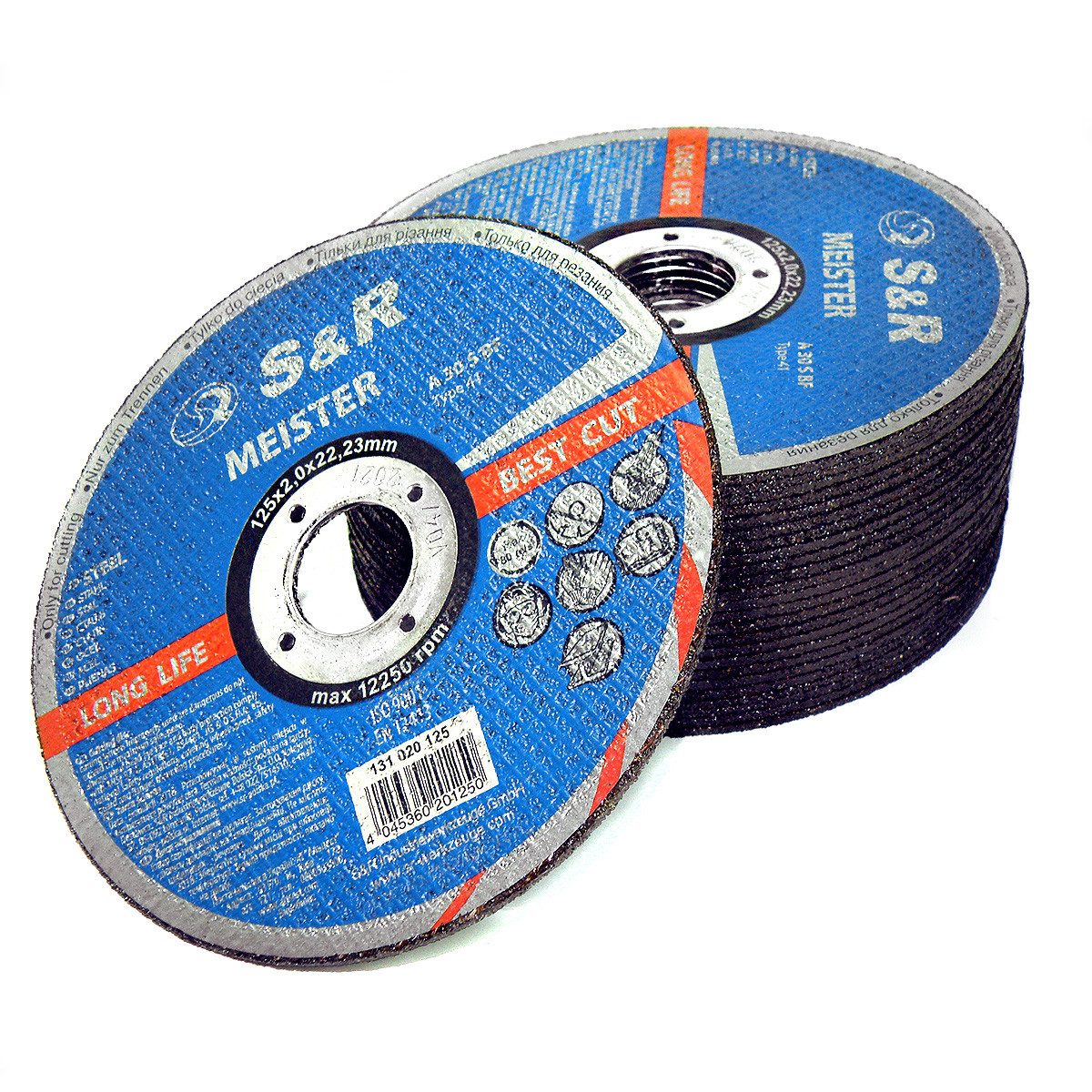 S&R Trennscheibe für Metall, Stahl 125 x 2,0 x 22,23 mm, A30 S-BF, für Winkelschleifer, (Set, 25 Stück), Hochleistungs-Elektrokorund Korn, 2-fach Fiberglas-Verstärkung