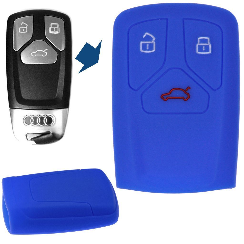 mt-key Schlüsseltasche Autoschlüssel Softcase Silikon Schutzhülle Blau, für Audi A4 S4 Q7 Q5 TT RS A5 S5 3 Tasten KEYLESS SMARTKEY