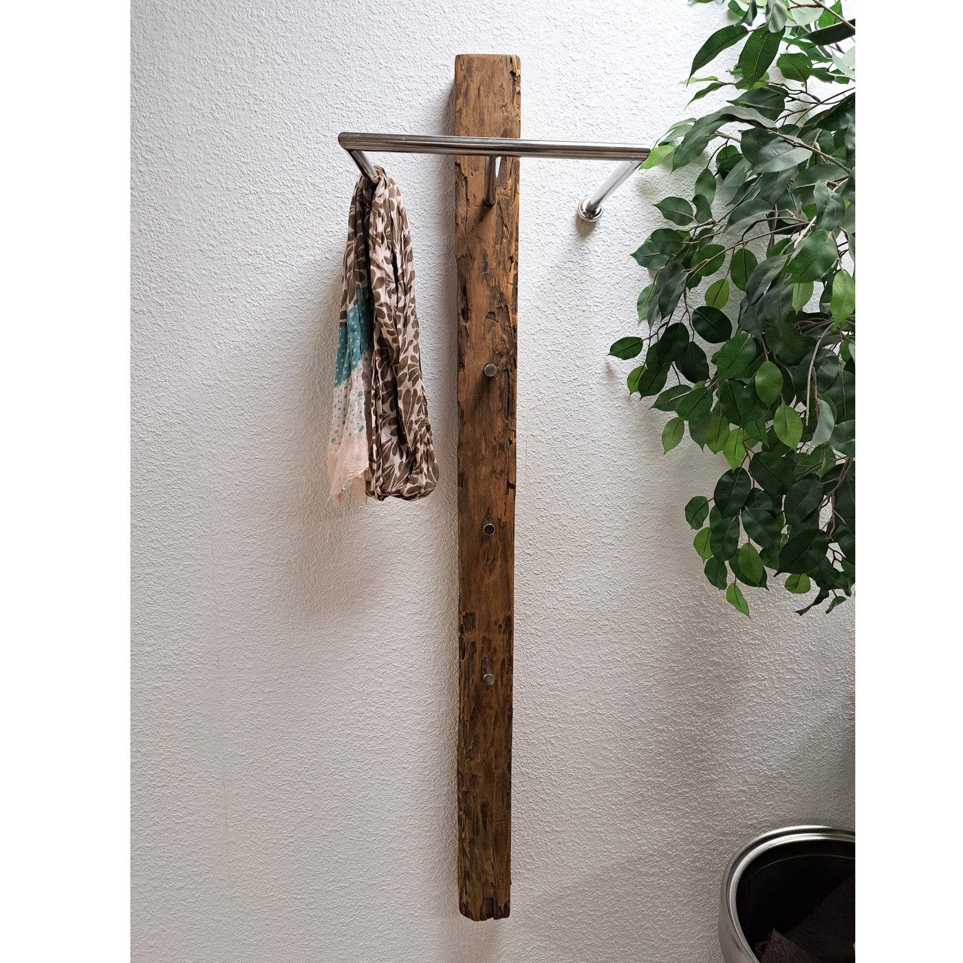 Möbel Akut Wandgarderobe Wandgarderobe 145 cm Teakholz mit 3 Haken B/H/T: 34/145/30 cm