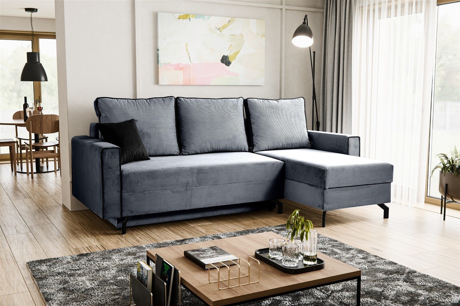 freiraum Ecksofa Ecksofa >Marti< in verschiedenen Farben, Cord - 230x89x148cm (BxHxT), in blau-grau, Cord - 230x89x148cm (BxHxT)