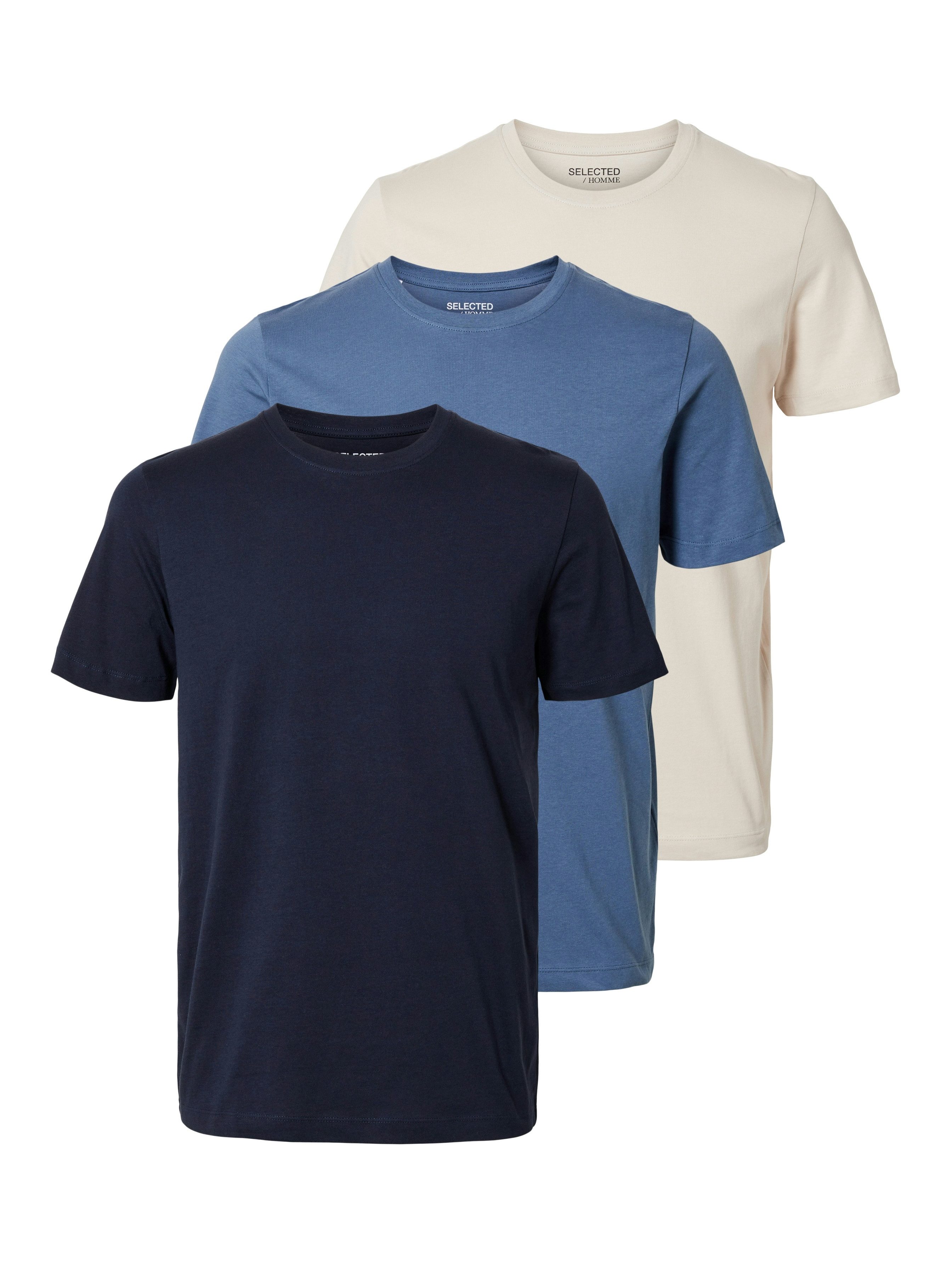 Selected Rundhalsshirt SLHCORMAC SS O-NECK TEE 3-PACK NOOS (Packung, 3-tlg) Baumwolle, normal geschnitten, 3-er Pack